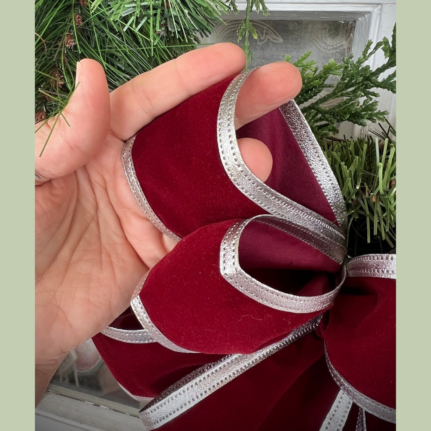 Christmas Bow Burgundy Velvet Bow with Silver Trim Elegant Christmas Bow
