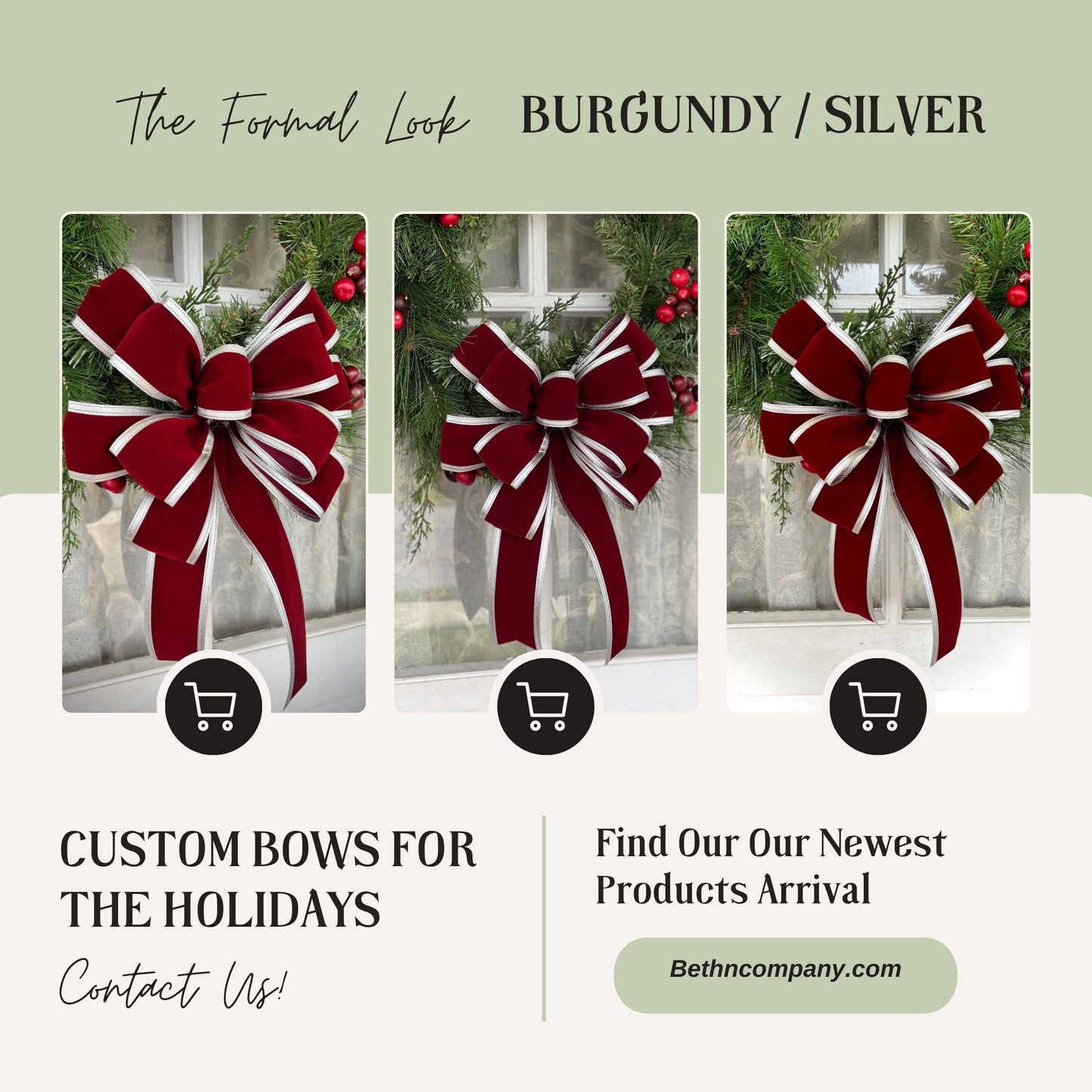 Christmas Bow Burgundy Velvet Bow with Silver Trim Elegant Christmas Bow