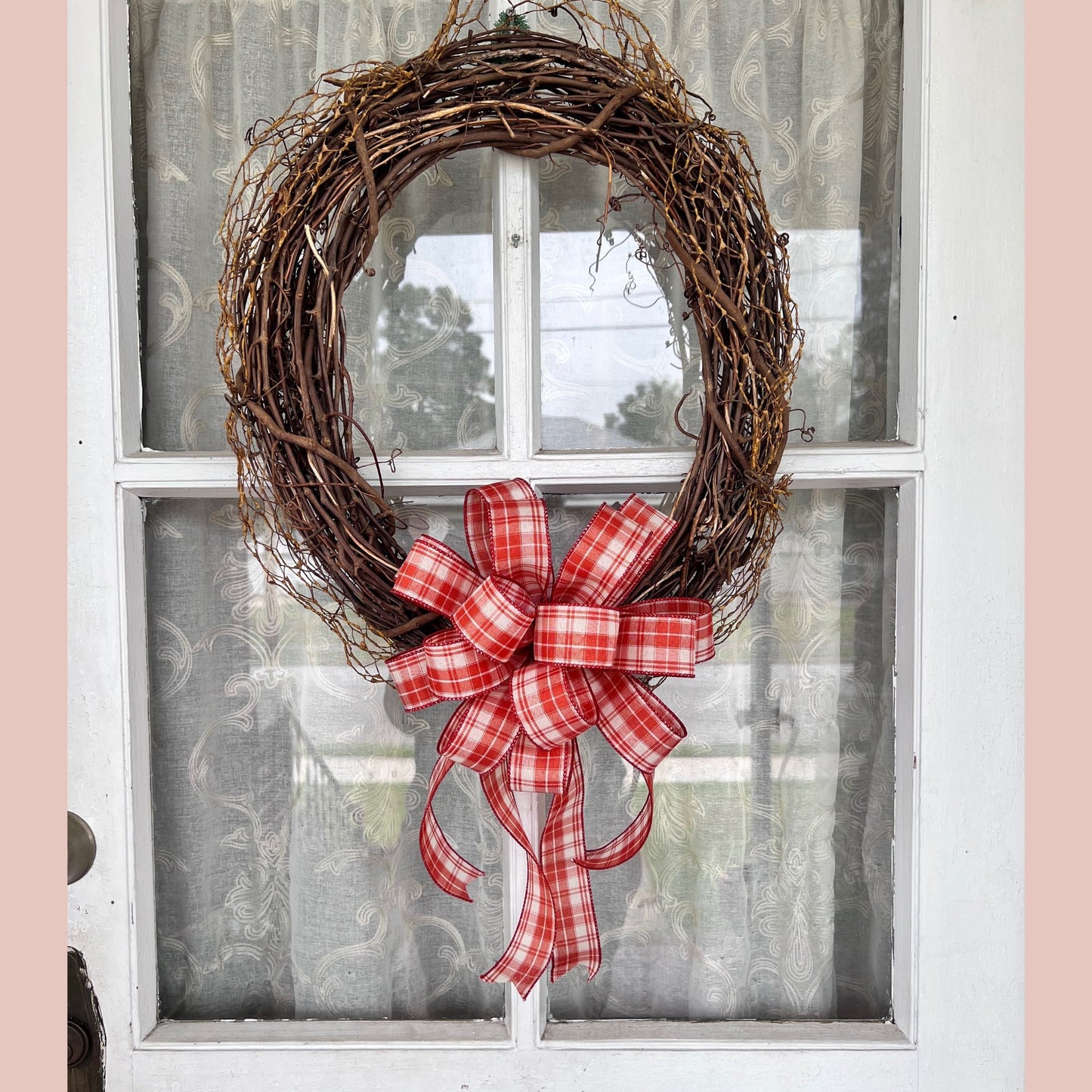 Fall Bow Burnt Orange and Cream Homespun Plaid Bow Lantern Bow Fall decor 10 Inch bow Texas Front Door Decor