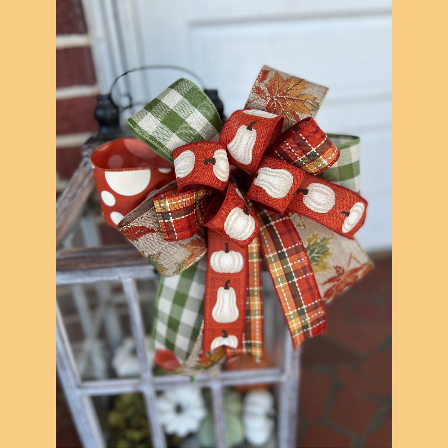 Fall Bow Polka Dot Fall Bow Farmhouse Bow Fall Pumpkin with bow for Front Door Thanksgiving Decorations