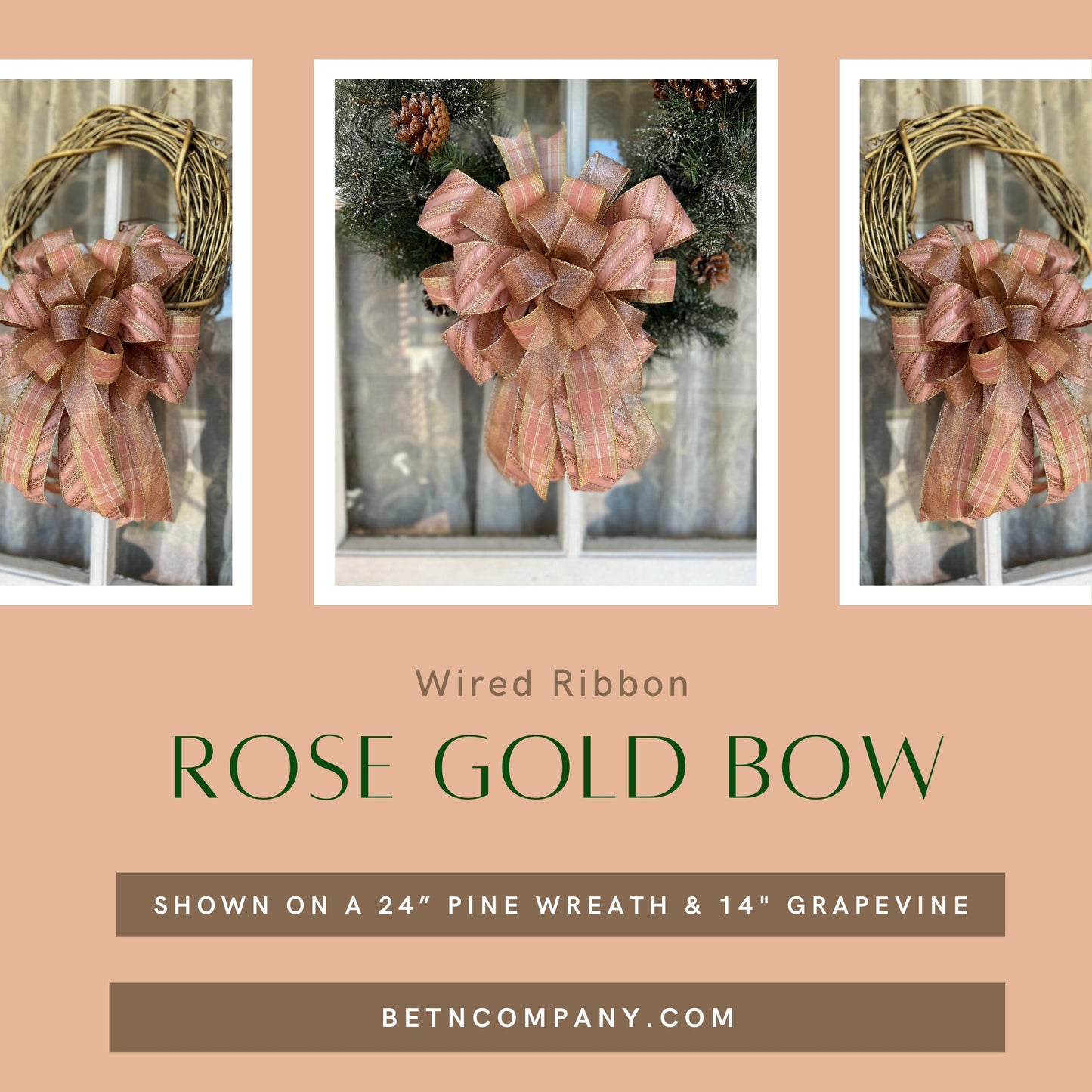 Christmas Bow Rose Gold WreathBow Victorian Tree Topper Rose Gold Christmas Decor