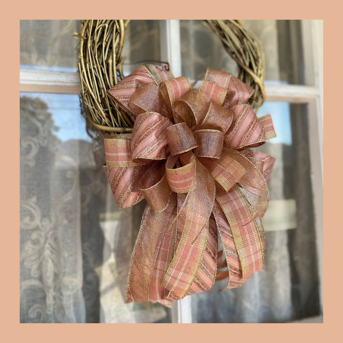 Christmas Bow Rose Gold WreathBow Victorian Tree Topper Rose Gold Christmas Decor