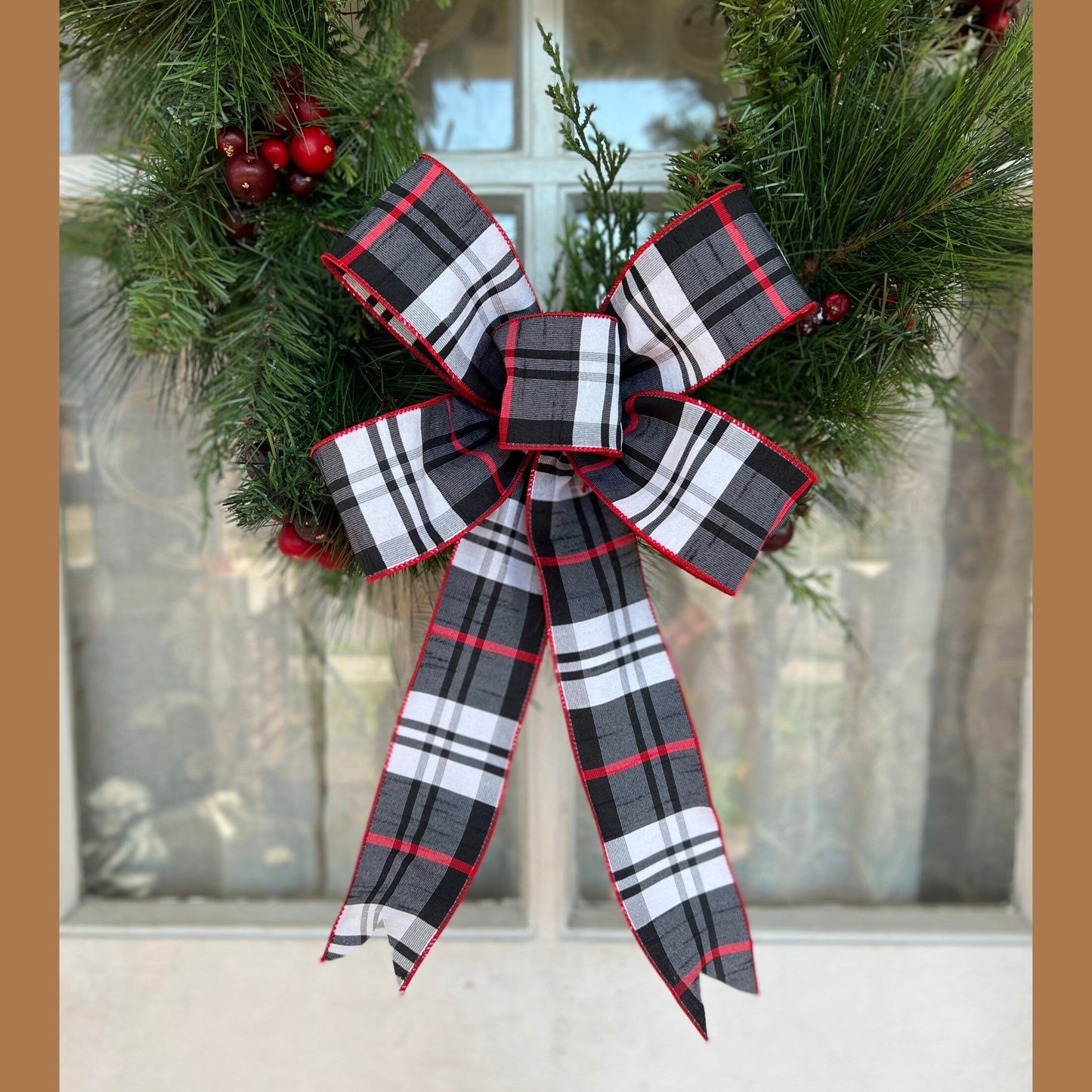 Christmas Bow Red Black & White Santa Bow Farmhouse Décor Matching Lantern Bow
