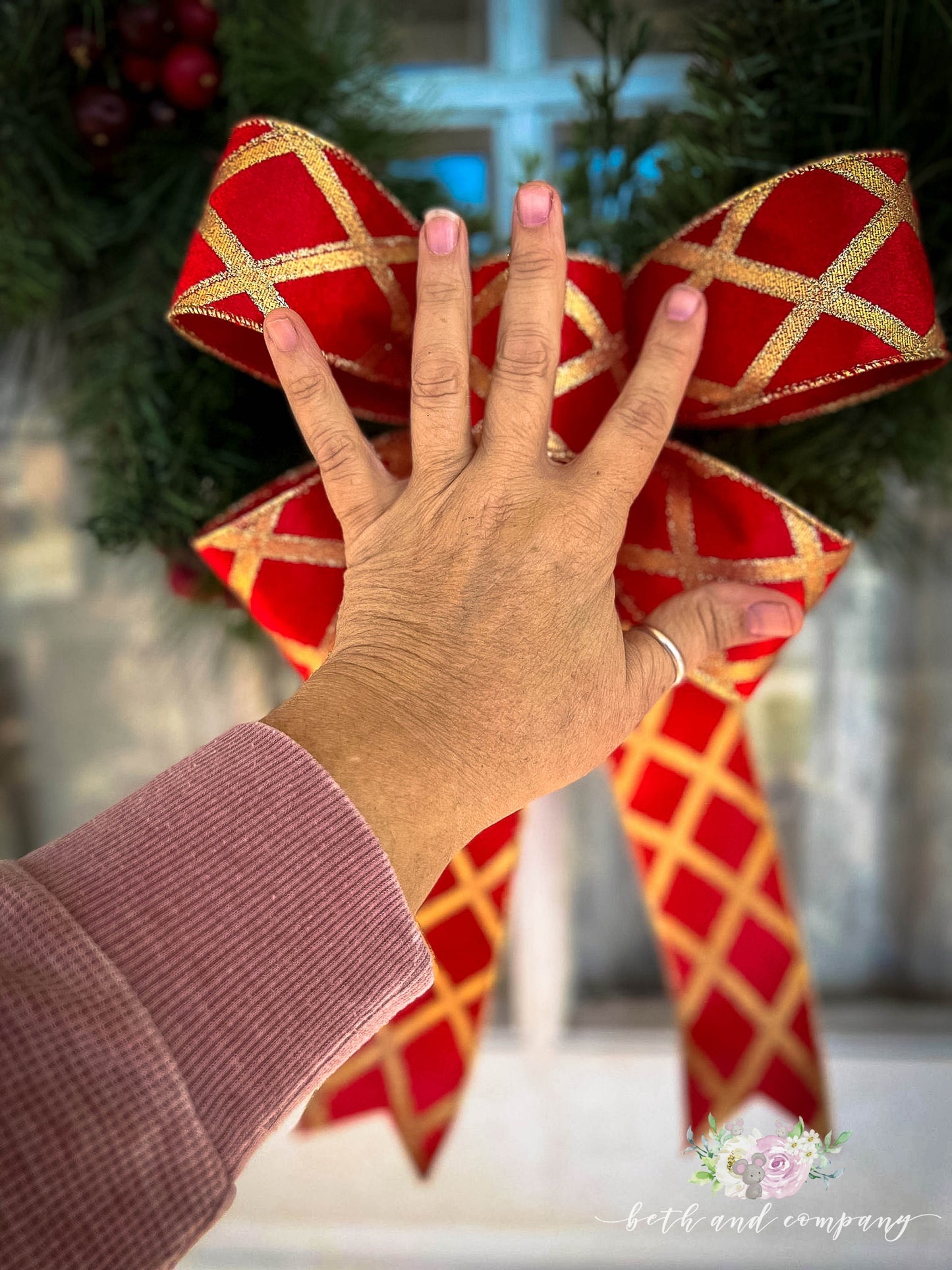 Christmas Bow Red and Gold Plush Velvet 11 Inch Bow Elegant Wreath Bow Christmas Front Door Decor