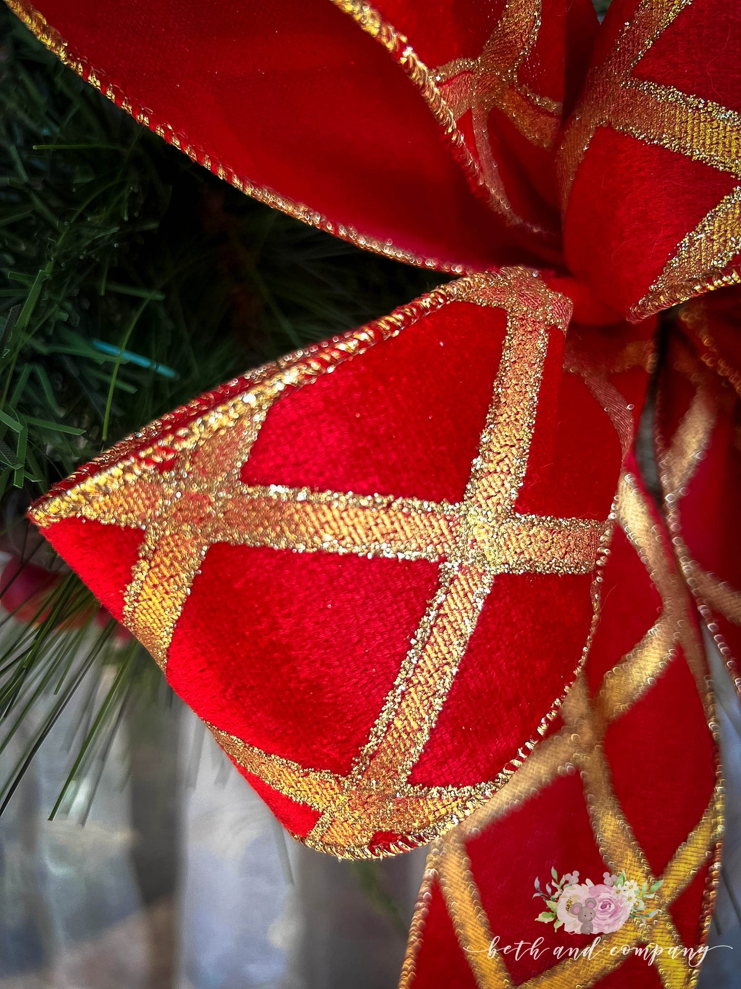 Christmas Bow Red and Gold Plush Velvet 11 Inch Bow Elegant Wreath Bow Christmas Front Door Decor