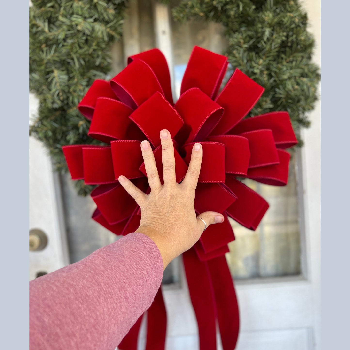 Extra Large Christmas Bow 18 Inch 20 Inch Red Velvet Outdoor Bow for 36 to 60 Inch Red Christmas Wreath Bow Giant Wreath Bows