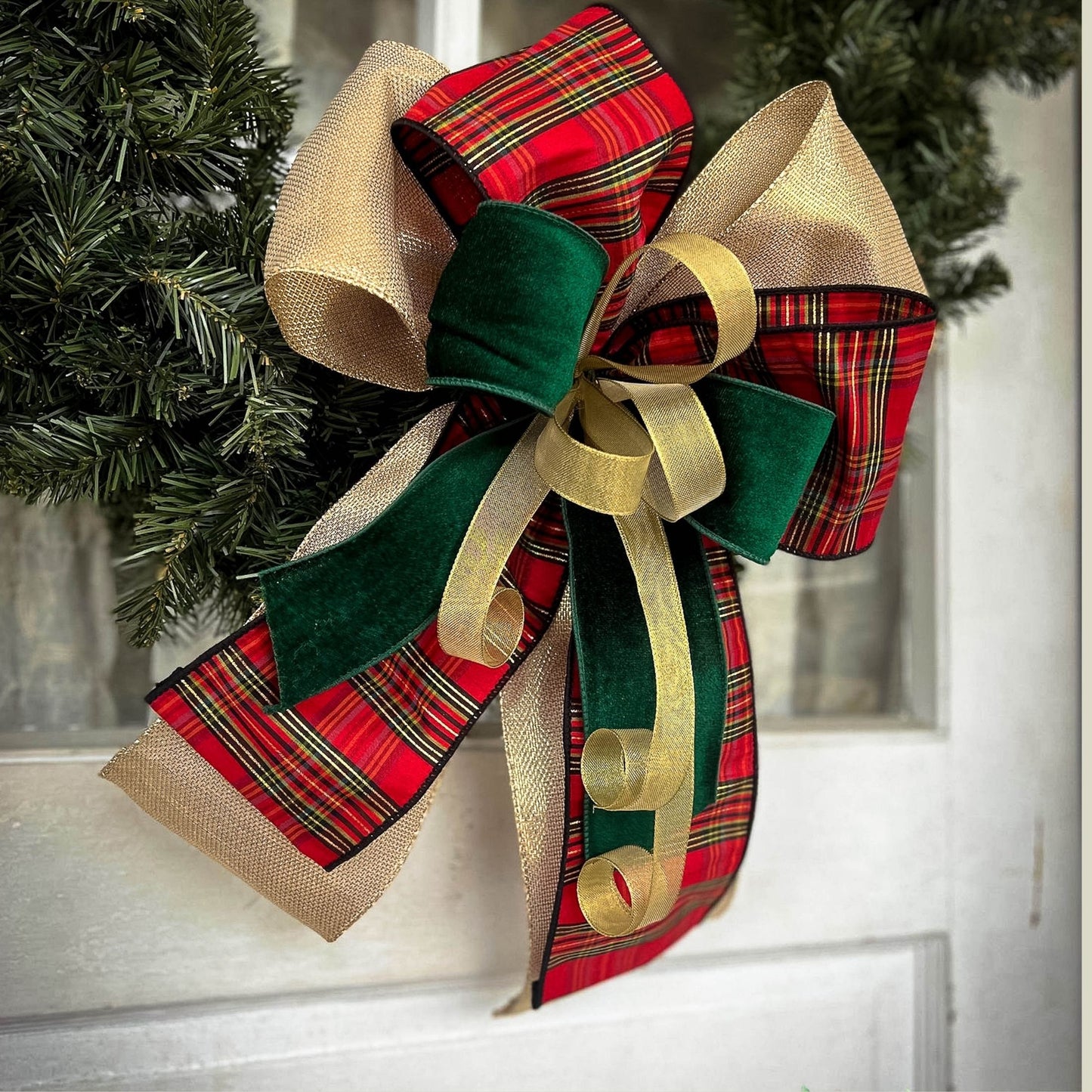 Christmas Bow Elegant Edinburgh Plaid Dupioni Bow