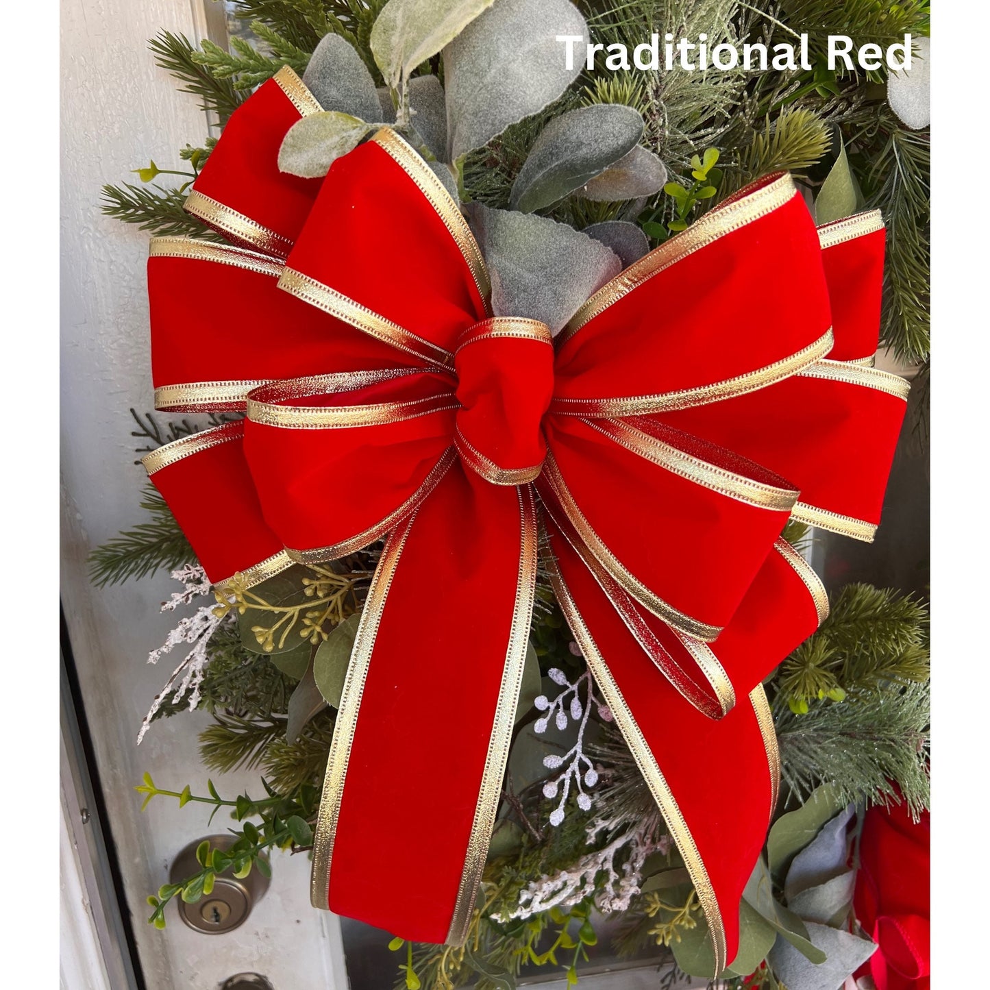 Christmas Bow Traditional Christmas Red or Scarlet Red Velvet Bow with Gold Trim Elegant Red Bow Luxury Velvet Bow