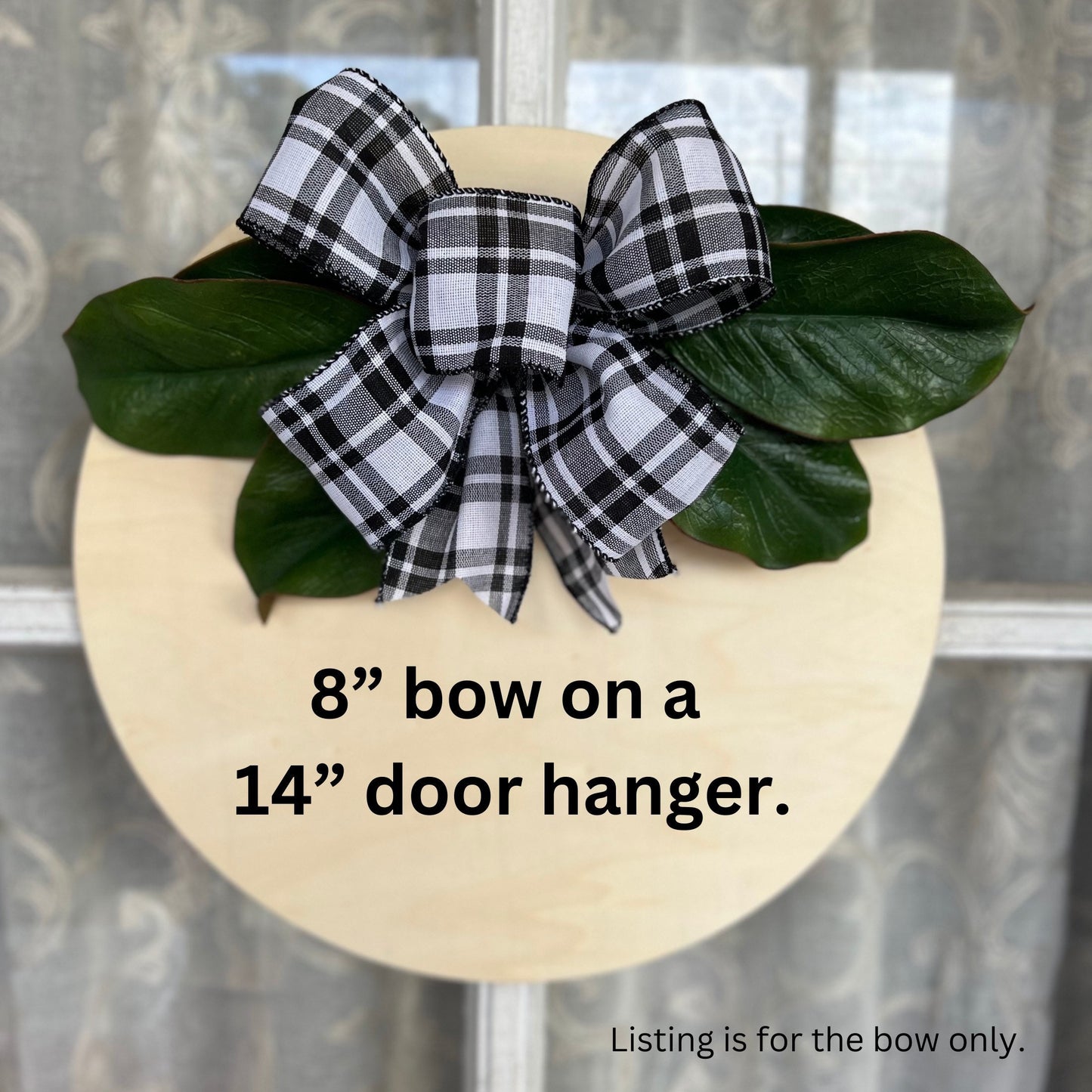 Everyday Bow Door Hanger Bow Black and White Plaid 8 inch Bow Small Bow for Door Sign