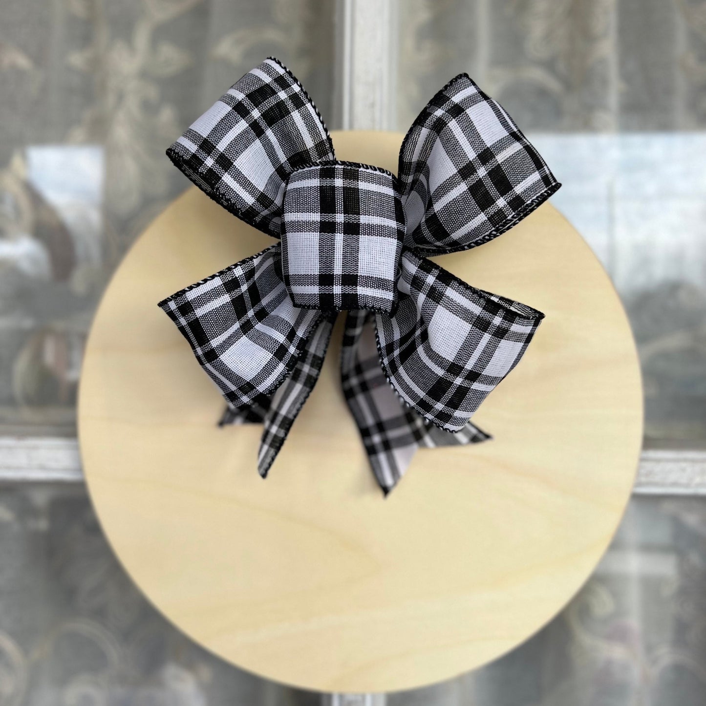 Everyday Bow Door Hanger Bow Black and White Plaid 8 inch Bow Small Bow for Door Sign