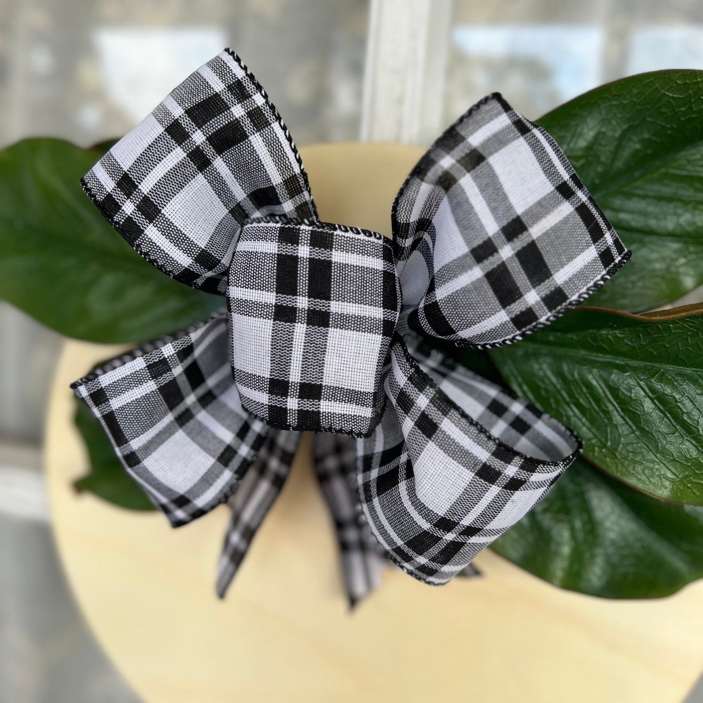 Everyday Bow Door Hanger Bow Black and White Plaid 8 inch Bow Small Bow for Door Sign