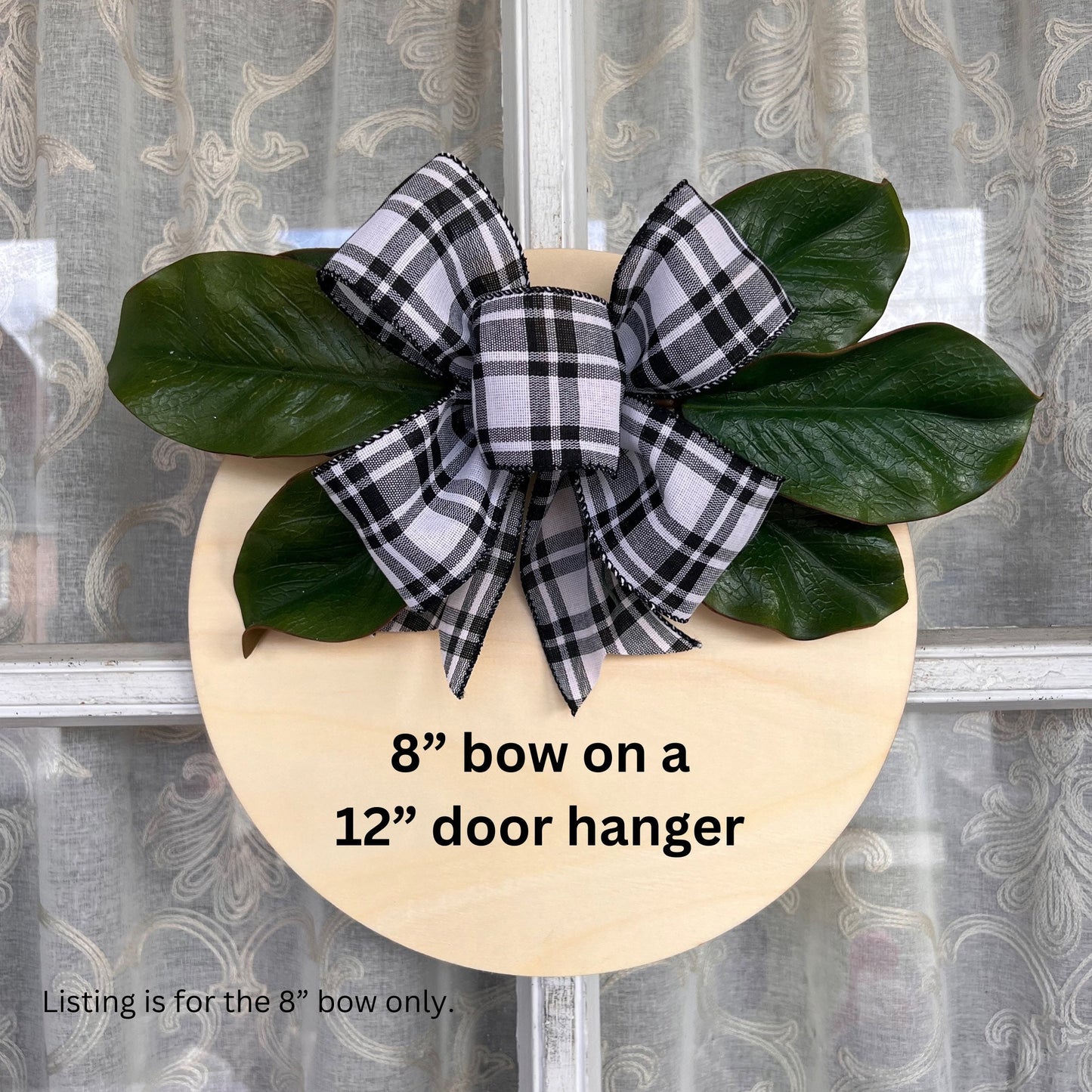 Everyday Bow Door Hanger Bow Black and White Plaid 8 inch Bow Small Bow for Door Sign