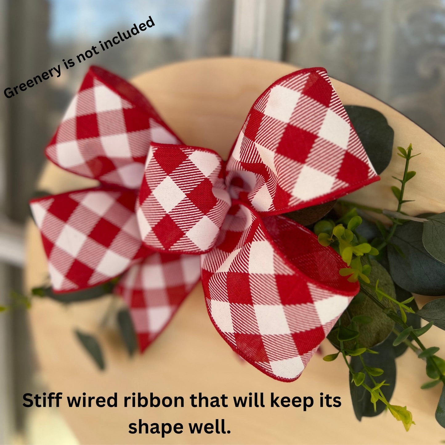 Christmas Bow Door Hanger Bow Red and White Diagonal Plaid 10 inch Bow Small Bow for Door Sign Lantern Bow