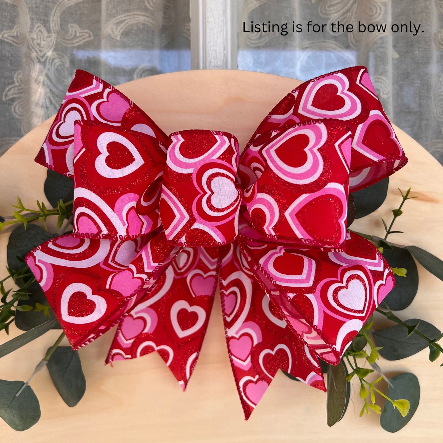 Valentine Bow Door Hanger Bow Red and White Gnome Bow 10 inch Double Bow for Door Sign or Small Wreath