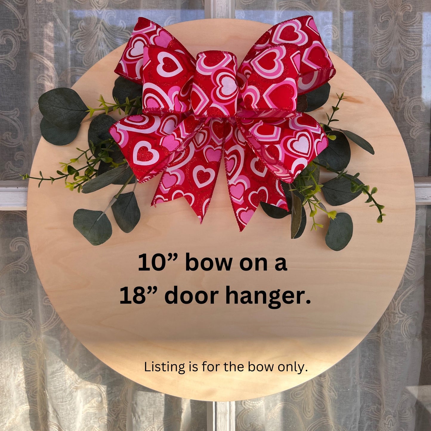 Valentine Bow Door Hanger Bow Red and White Gnome Bow 10 inch Double Bow for Door Sign or Small Wreath