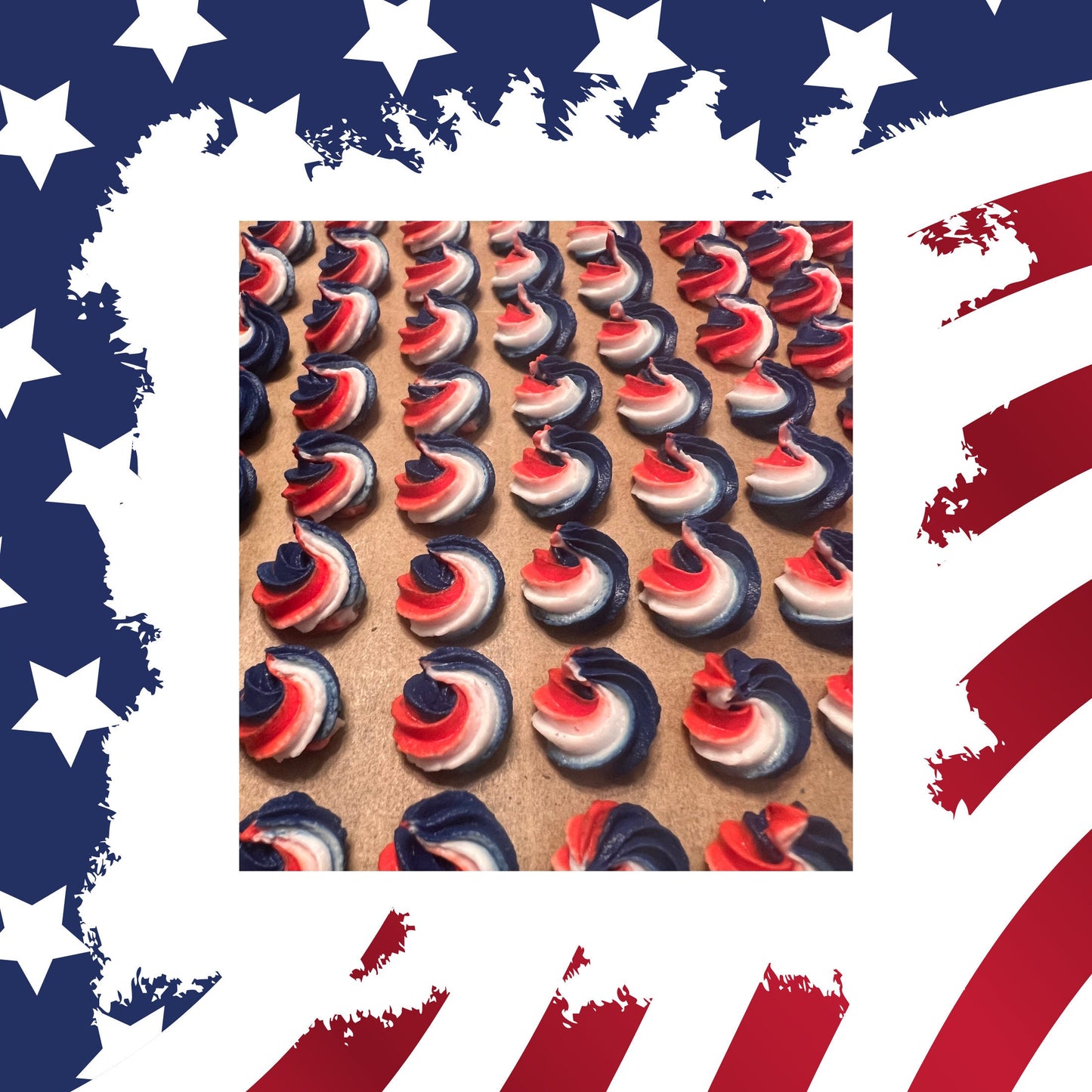 July 4th Edible Sugar Flowers Patriotic Rosettes Royal Icing Flowers for Fourth of July Edible Cake Decorations