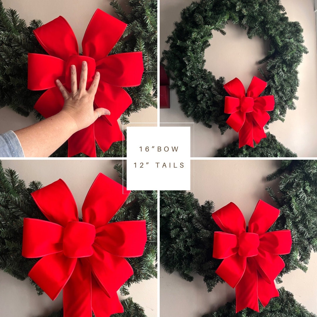 INDOOR or OUTDOOR Grand Red Velvet Christmas Bow Front Porch Decor 4" width wired velvet ribbon No Liner Outside Christmas Bows
