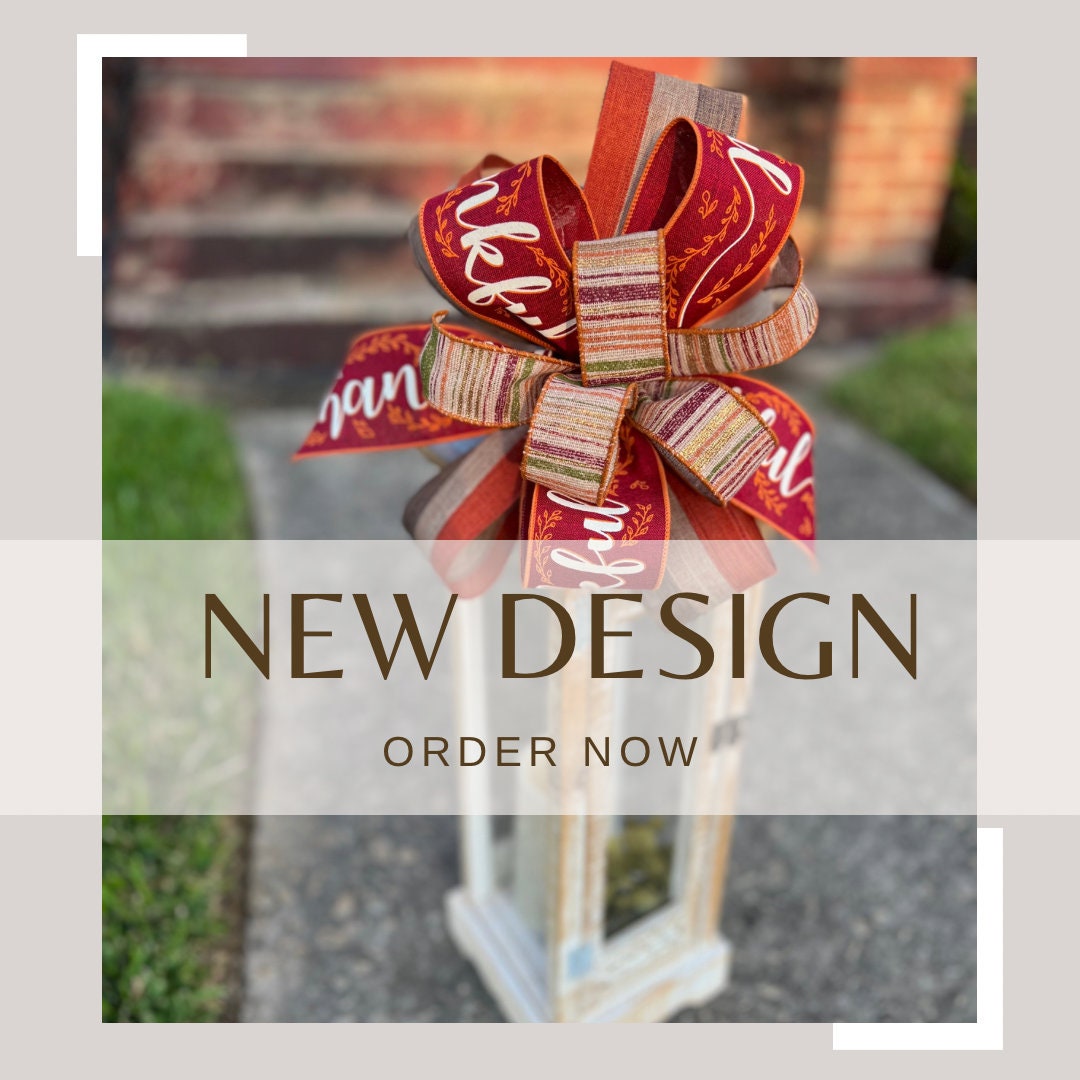Fall Bow Fall Porch Decoration Thankful Glitter Lantern Bow or Wreath Bow Front Porch Decor
