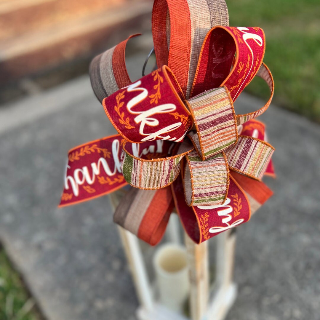 Fall Bow Fall Porch Decoration Thankful Glitter Lantern Bow or Wreath Bow Front Porch Decor