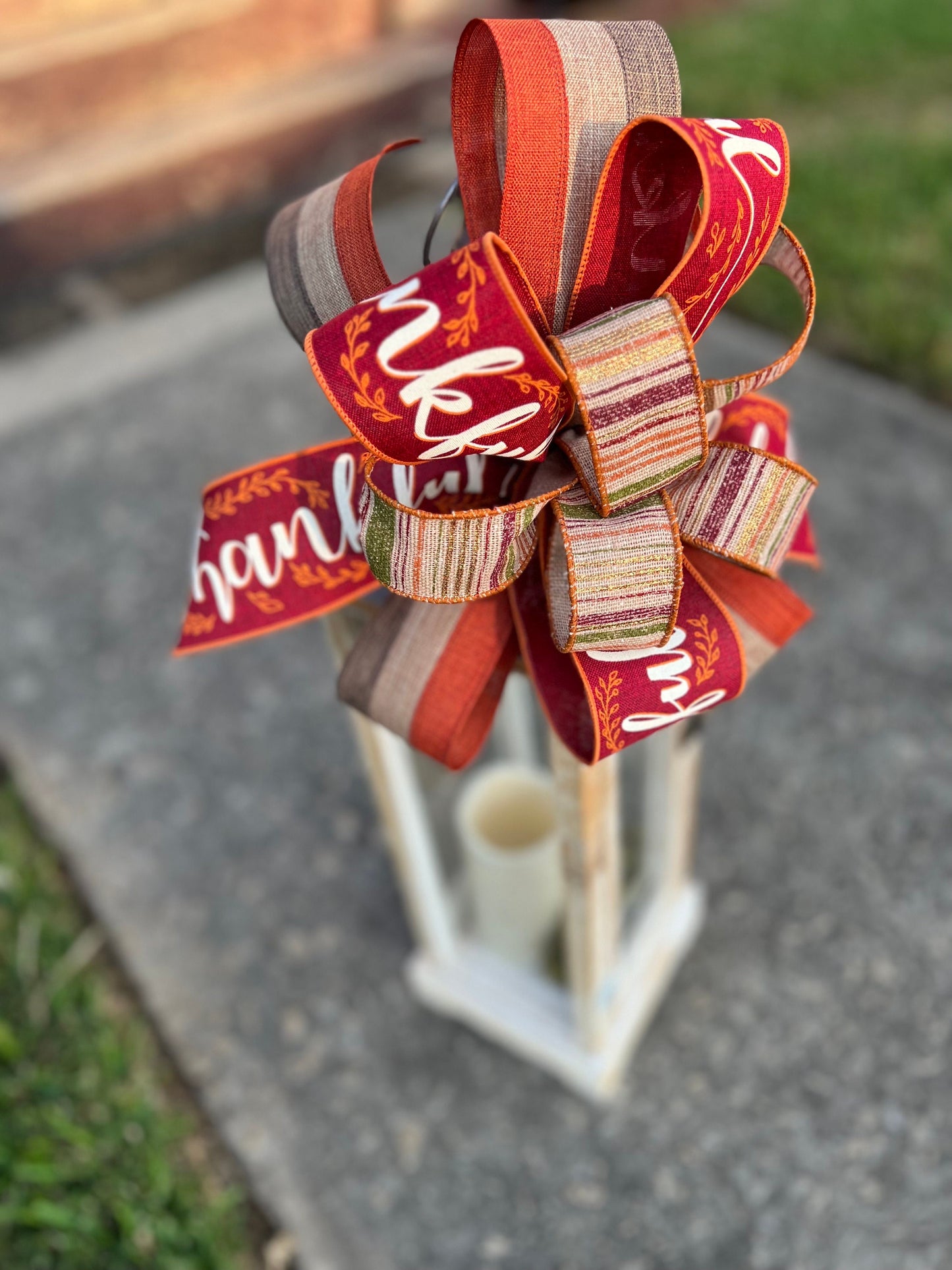 Fall Bow Fall Porch Decoration Thankful Glitter Lantern Bow or Wreath Bow Front Porch Decor