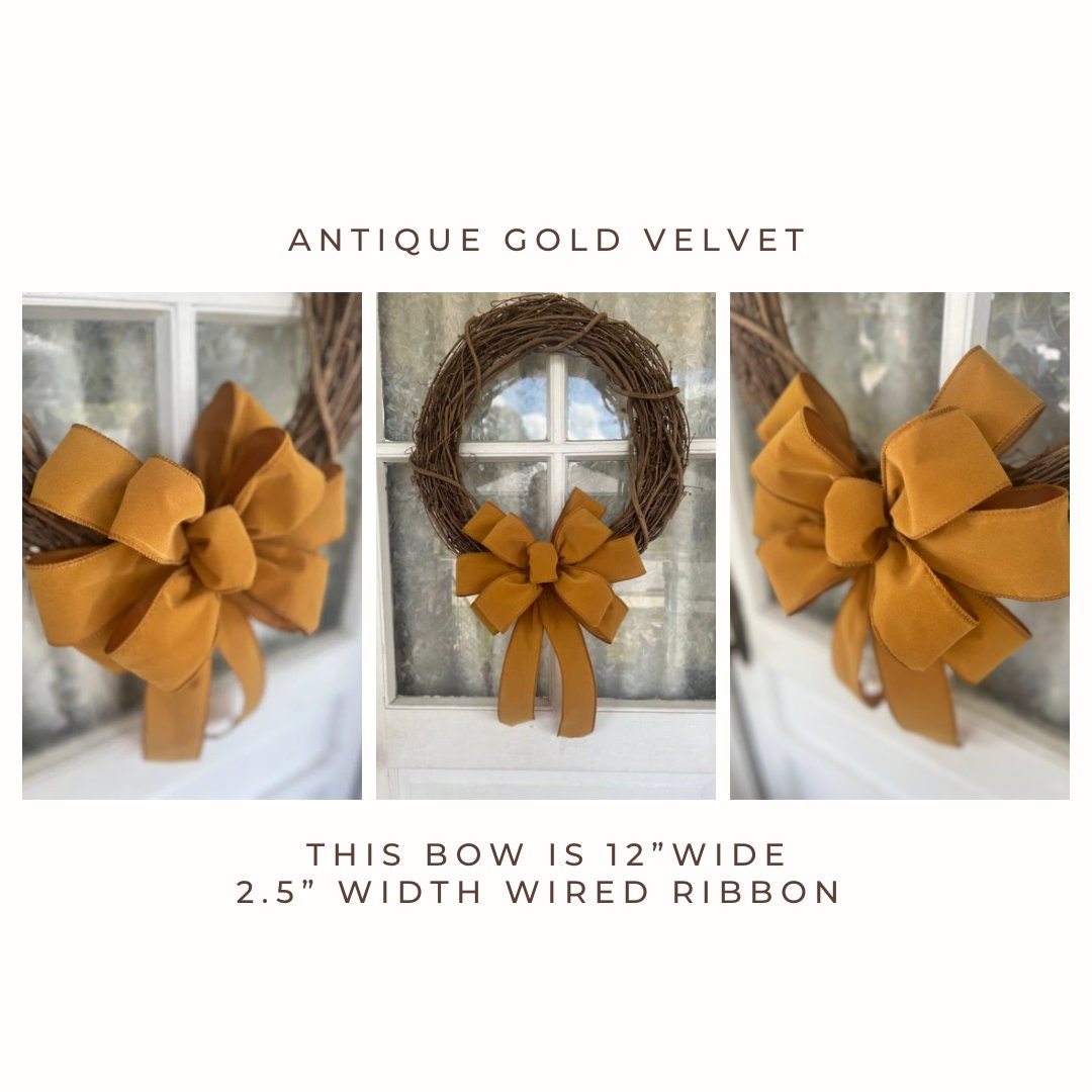 Fall bow Velvet Bow Gold Bow for Front Door Decor Gold Velvet