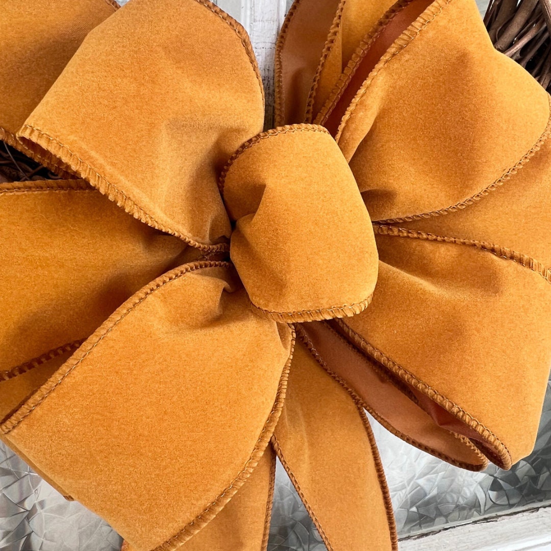 Fall bow Velvet Bow Gold Bow for Front Door Decor Gold Velvet