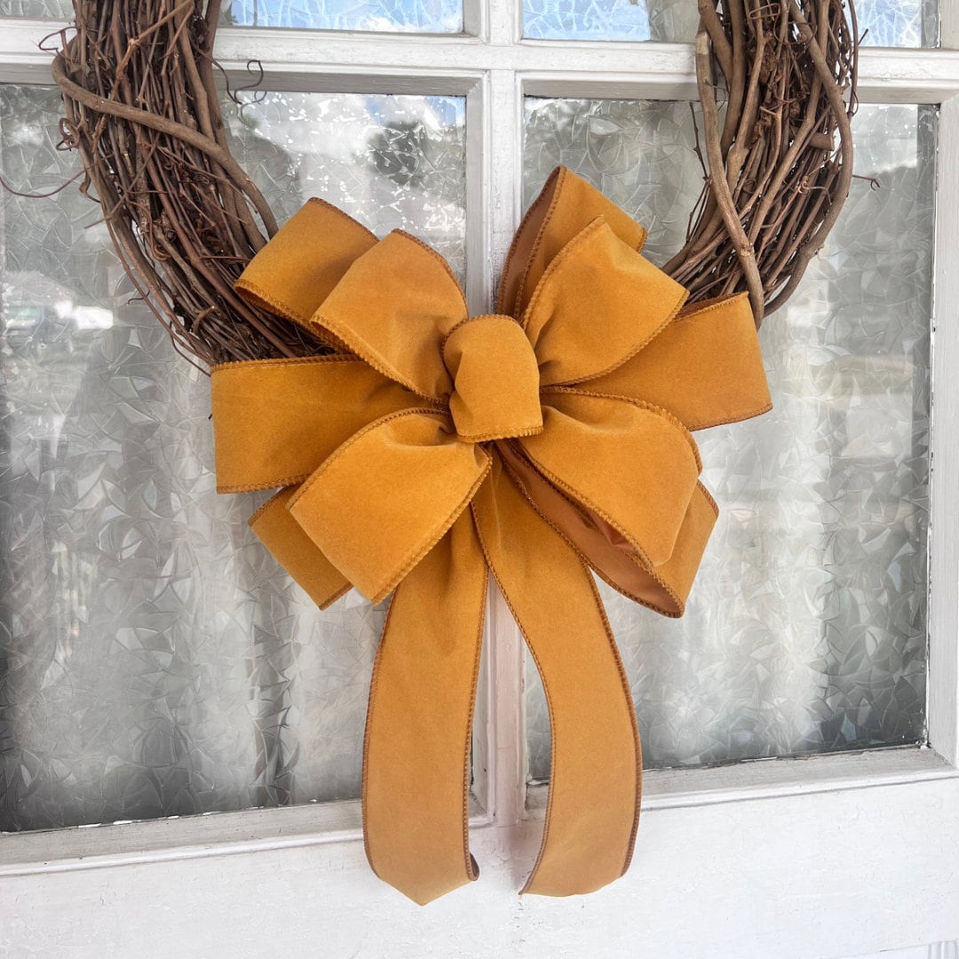 Fall bow Velvet Bow Gold Bow for Front Door Decor Gold Velvet