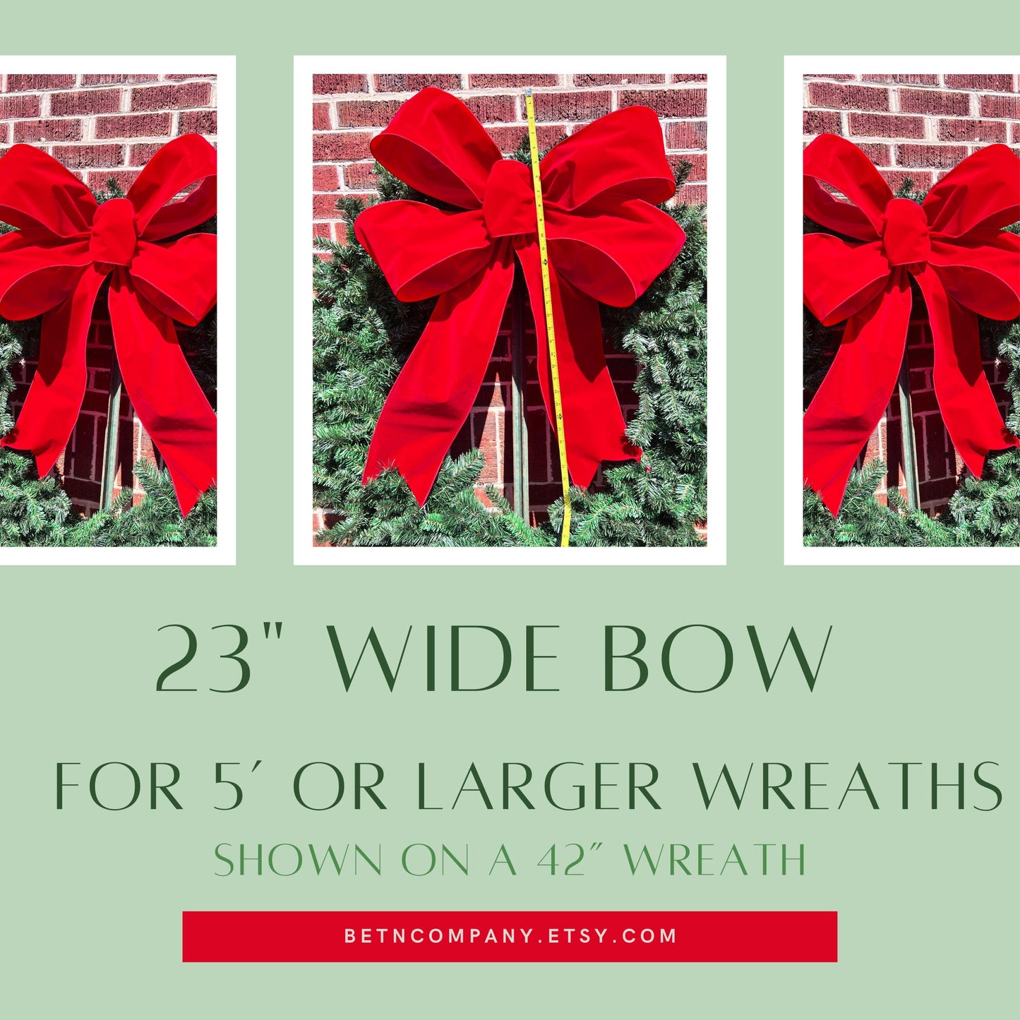 Large Christmas Bow Red Velvet Heavy Duty Gauge Wired Outdoor Bow for 5ft/6ft Wreath Red Christmas Bow with Poly Liner Weatherproof