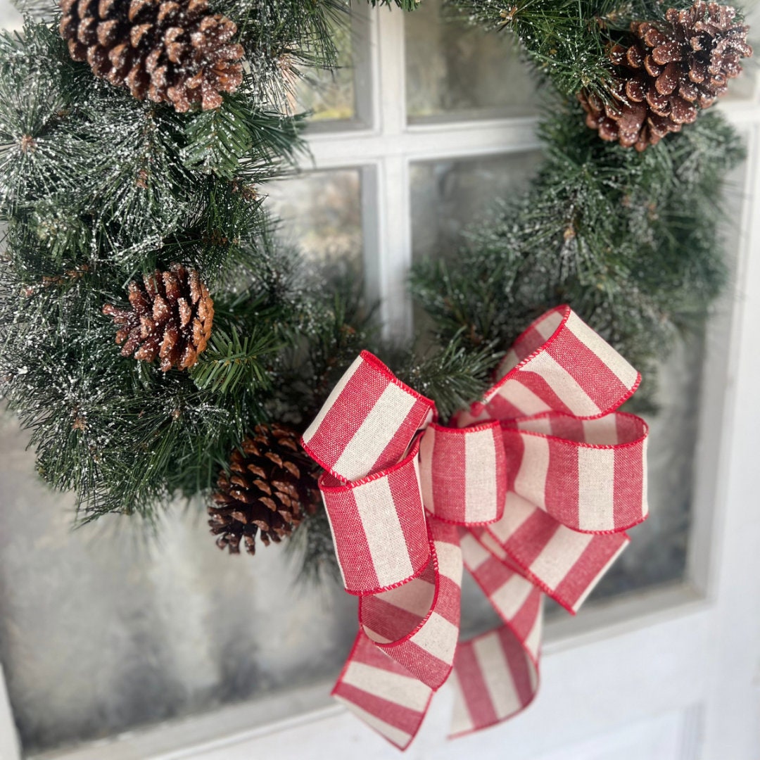 Christmas Bow Red and White Bow for Front Door or Lantern