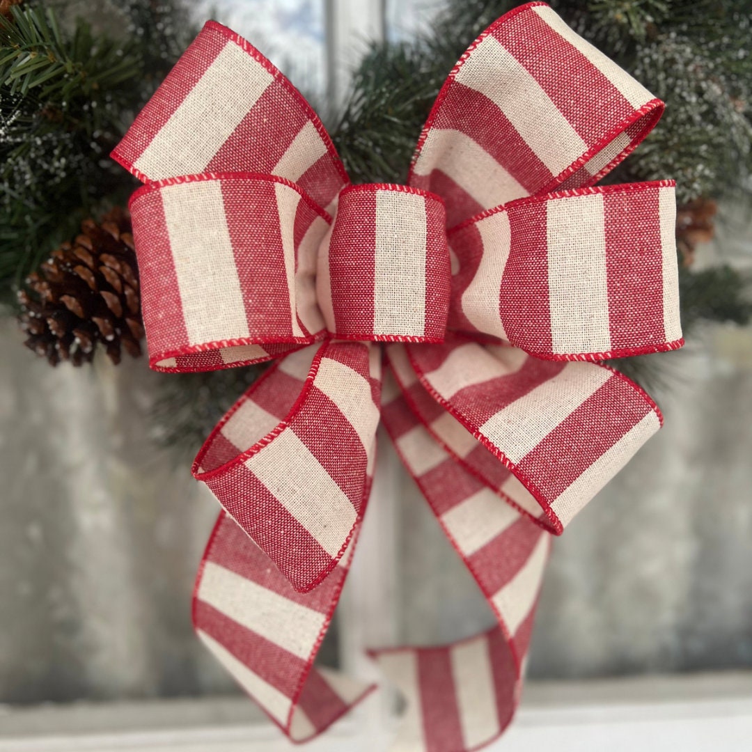 Christmas Bow Red and White Bow for Front Door or Lantern