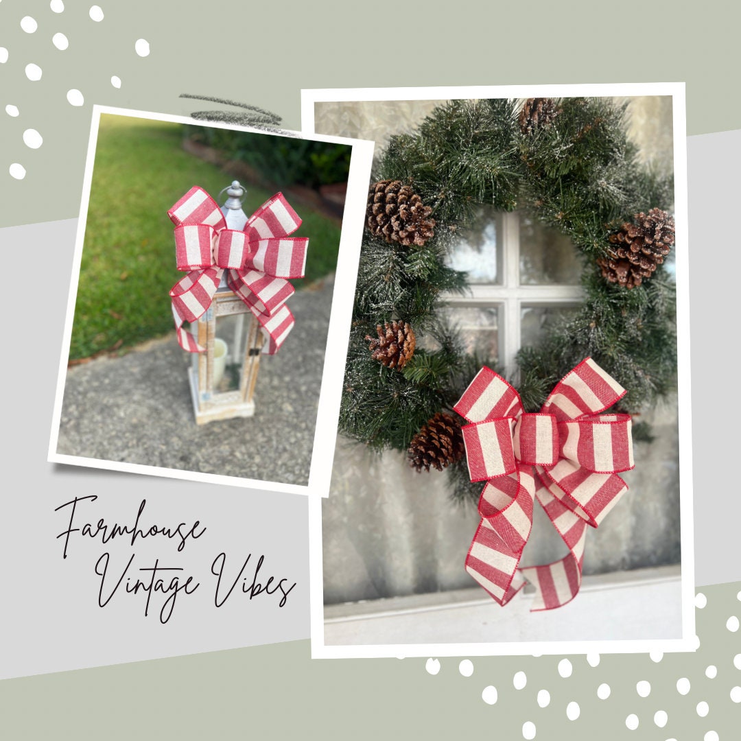 Christmas Bow Red and White Bow for Front Door or Lantern