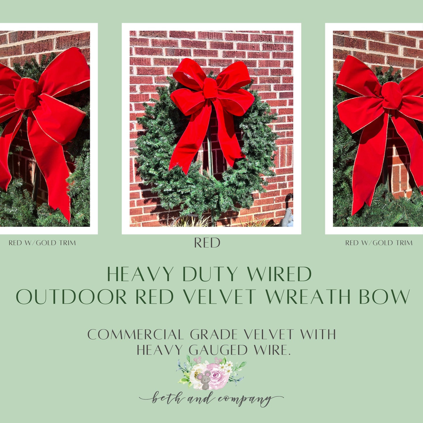 Large Christmas Bow Red Velvet Heavy Duty Gauge Wired Outdoor Bow for 5ft/6ft Wreath Red Christmas Bow with Poly Liner Weatherproof
