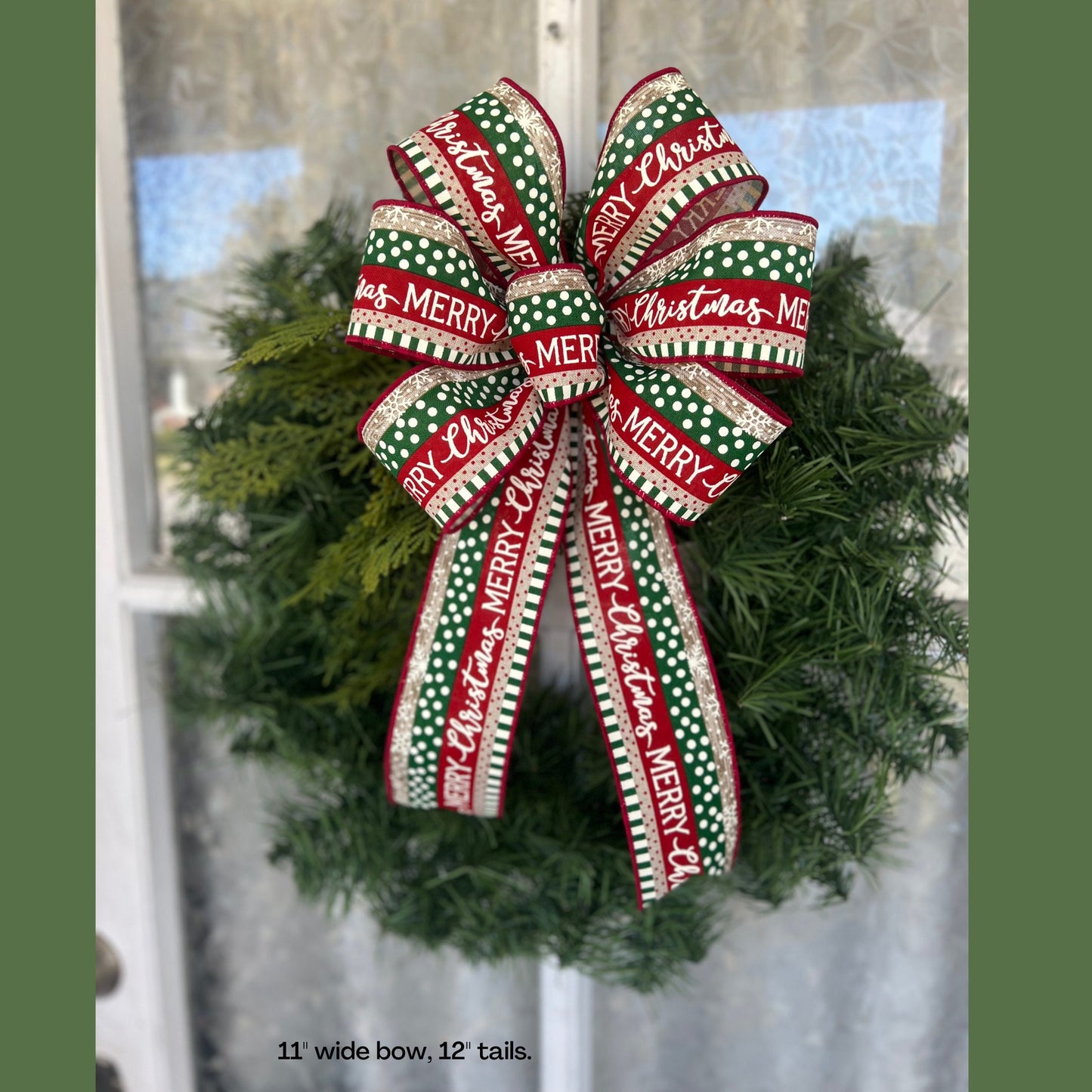 Christmas Bow Merry Christmas Farmhouse Bow for Front Door Tree Topper Christmas Lantern Bow