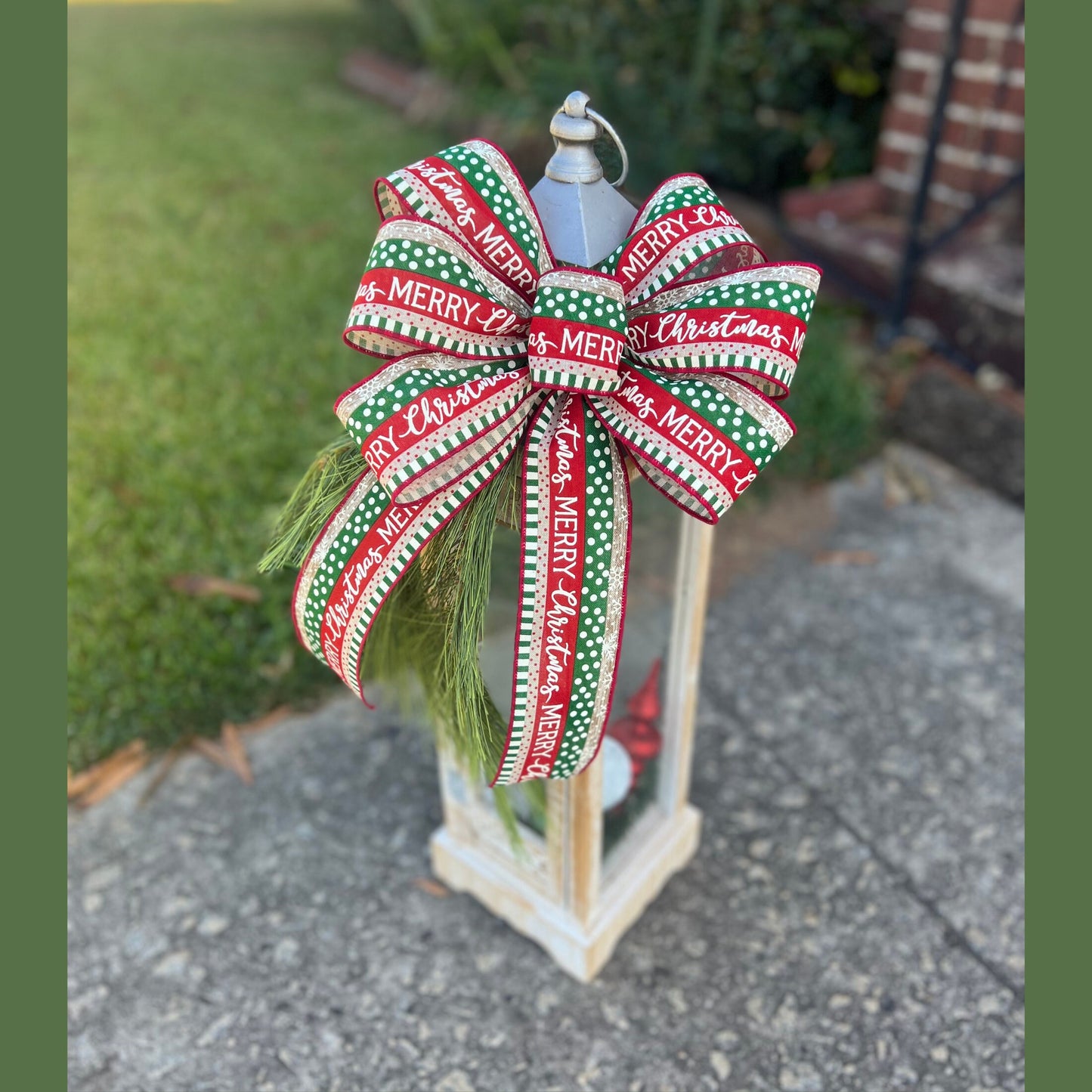 Christmas Bow Merry Christmas Farmhouse Bow for Front Door Tree Topper Christmas Lantern Bow