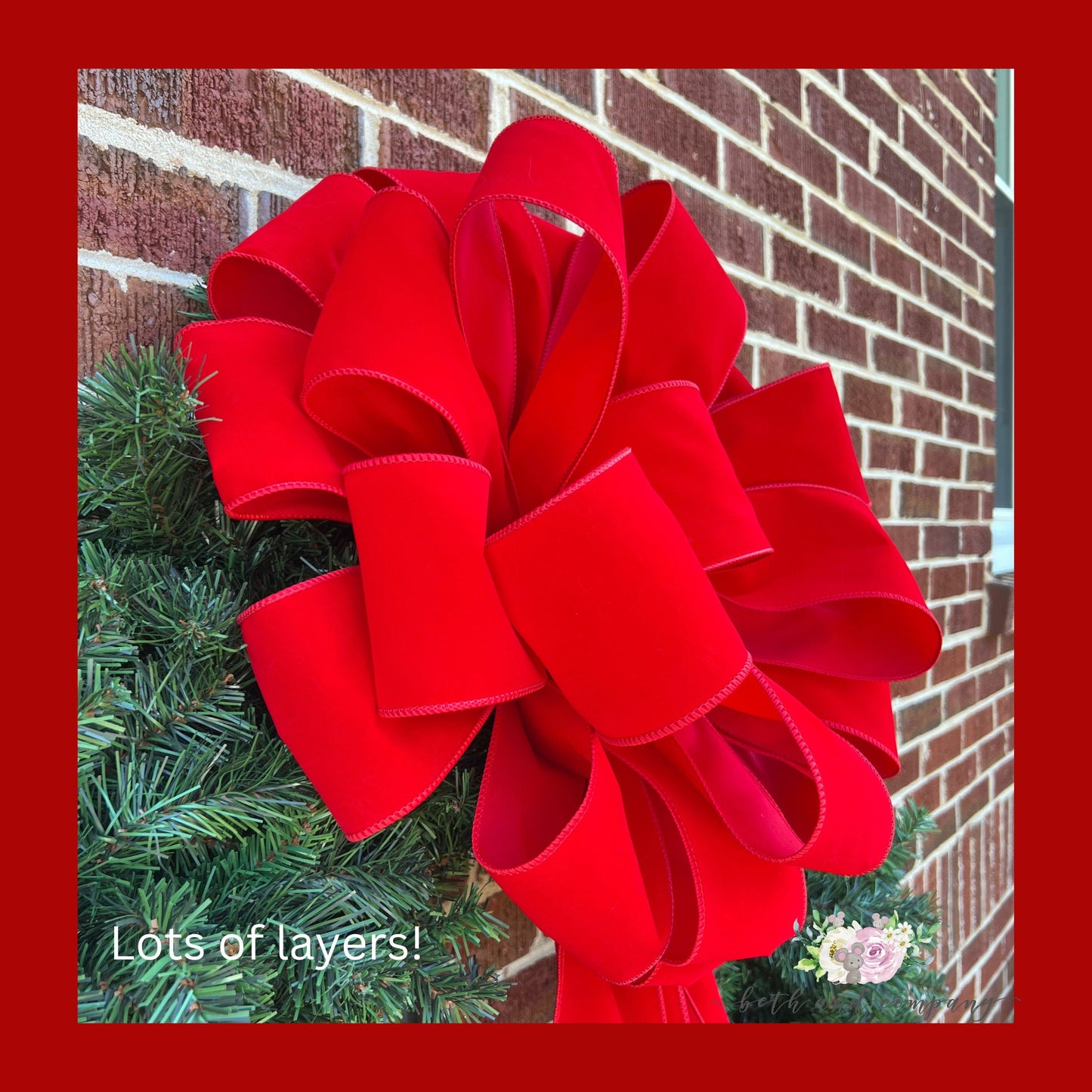 Large Christmas Bow 20 Inch or 26 Inch Red Velvet Outdoor Bow Red Christmas Wreath Bow Giant Door Bows 4 inch Wired Ribbon