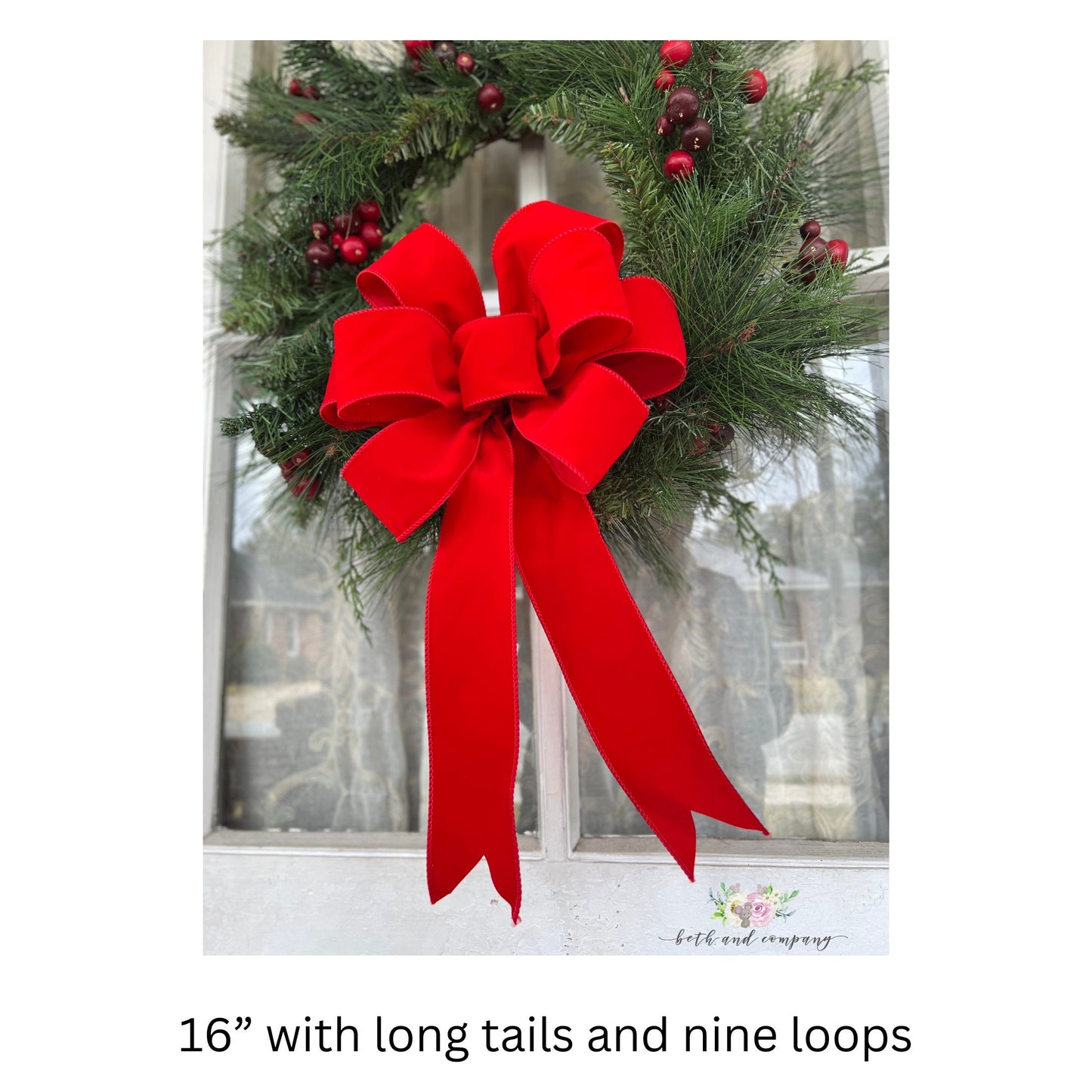 INDOOR or OUTDOOR Grand Red Velvet Christmas Bow Front Porch Decor 4" width wired velvet ribbon No Liner Outside Christmas Bows