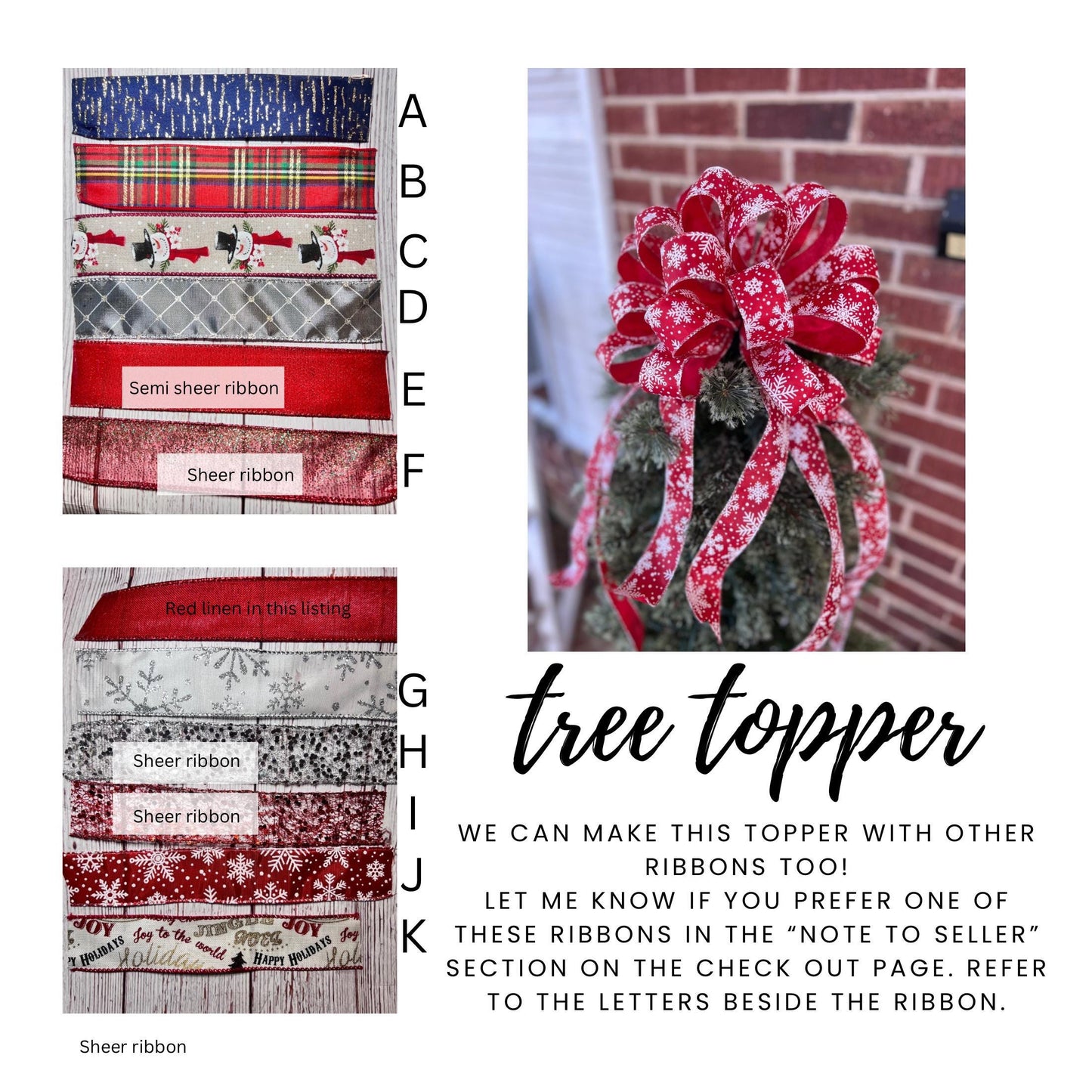 Christmas Tree Topper 12" Round Bow Christmas Tree Bow Pick your Ribbon Christmas in July