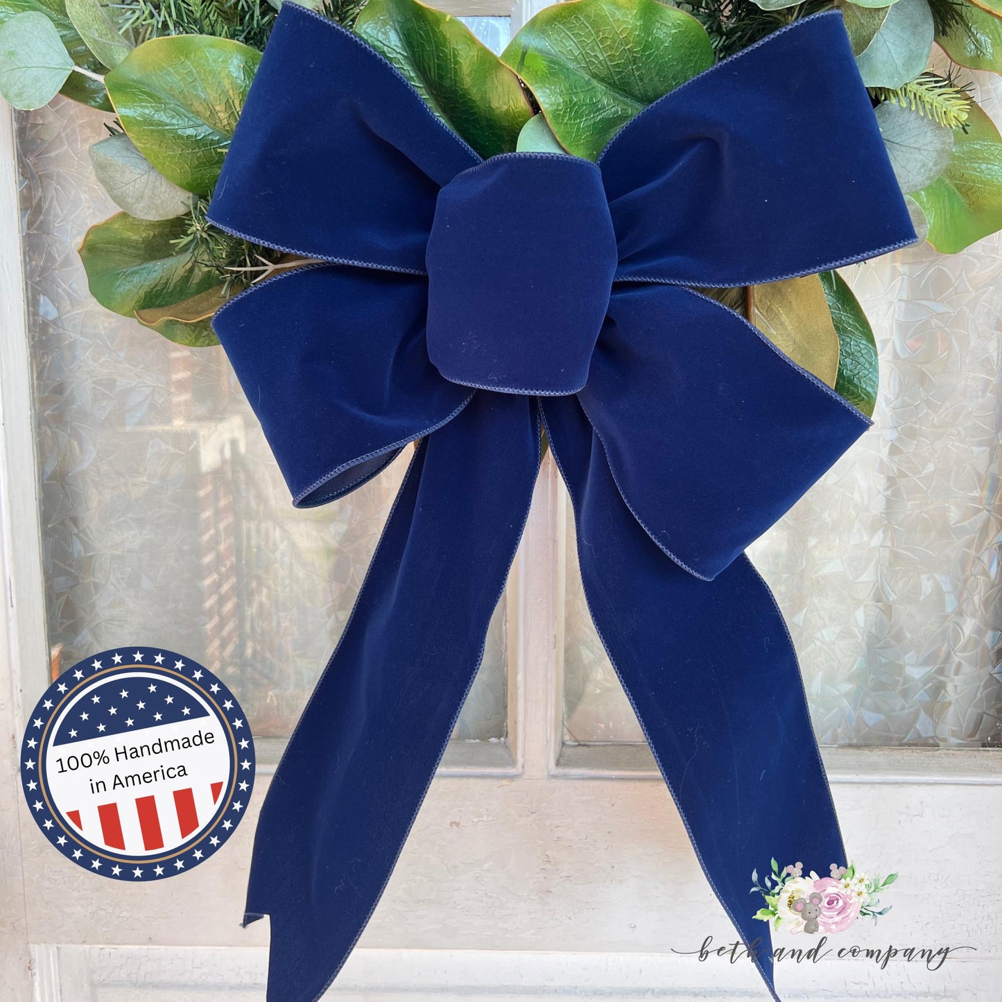 Christmas Bow 15inch Loop Navy Velvet Bow with Long Tails for Wreaths Trees Lamppost Mailbox 4in Width Ribbon Navy Christmas Decor