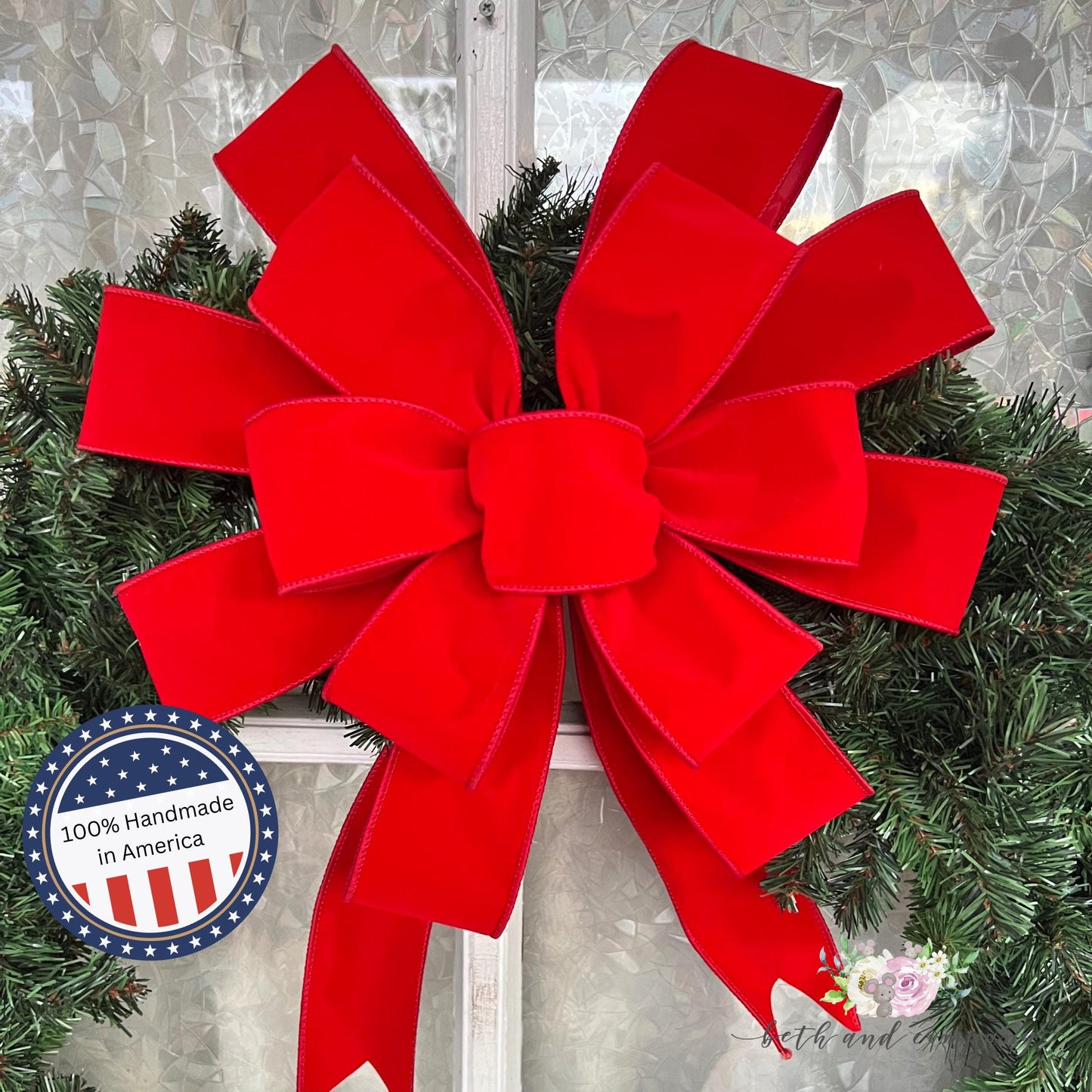 Large Christmas Bow 15 Inch Red Velvet Outdoor Bow for 36 to 60 Inch Red Christmas Wreath Bow Giant Wreath Bows