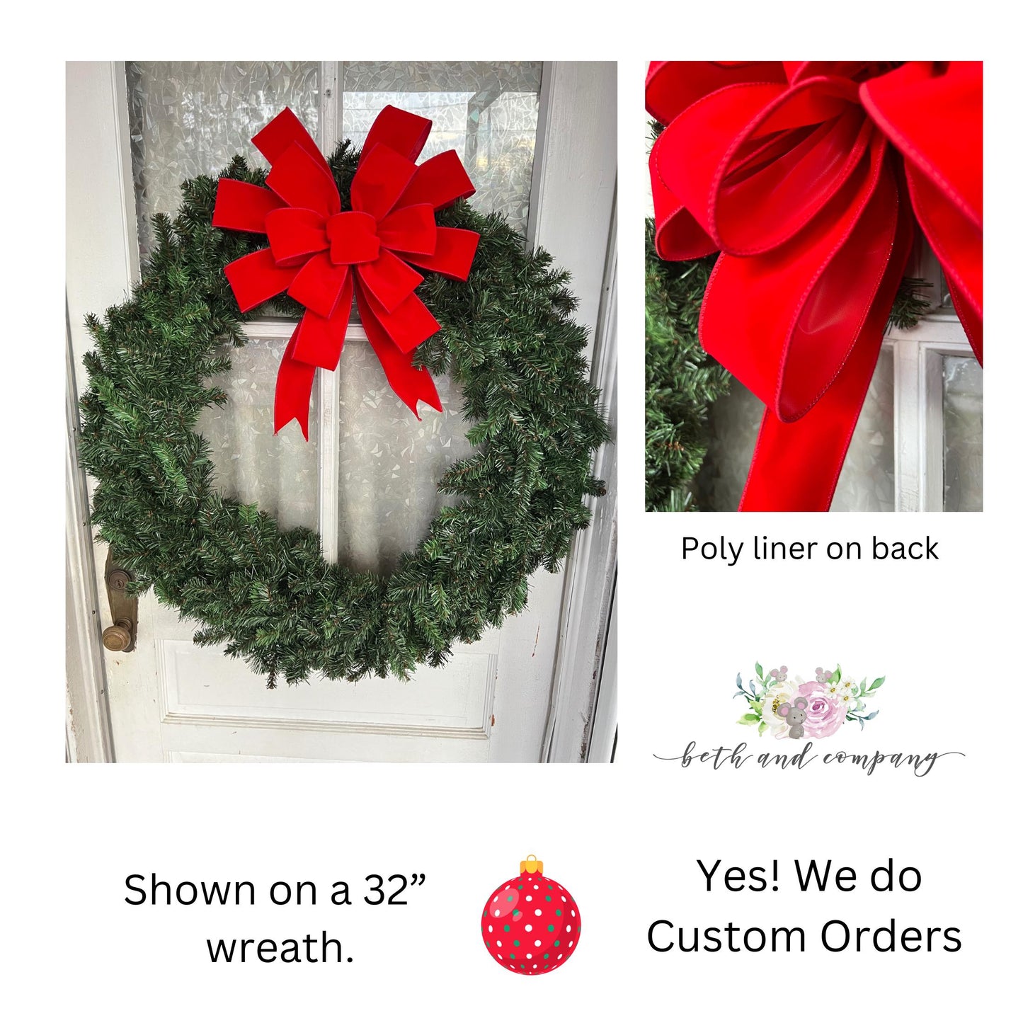 Large Christmas Bow 15 Inch Red Velvet Outdoor Bow for 36 to 60 Inch Red Christmas Wreath Bow Giant Wreath Bows