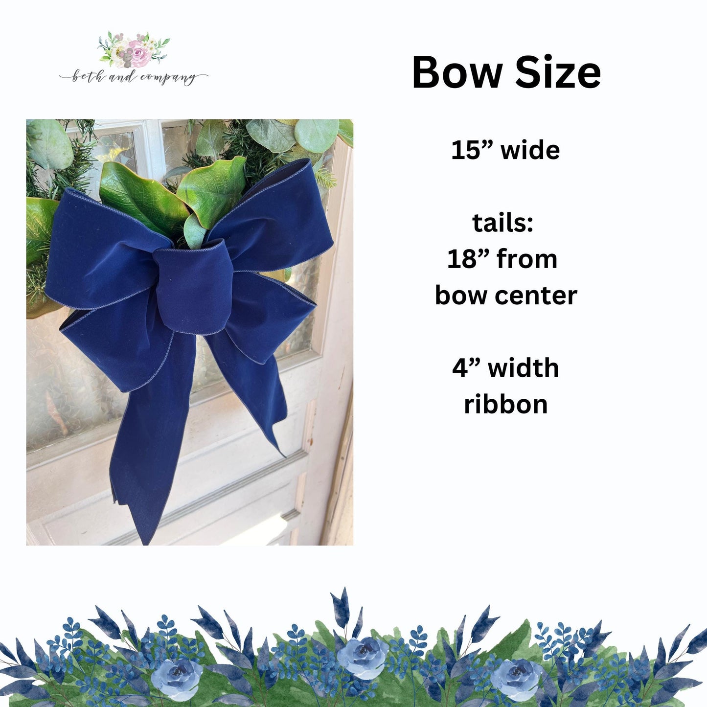 Christmas Bow 15inch Loop Navy Velvet Bow with Long Tails for Wreaths Trees Lamppost Mailbox 4in Width Ribbon Navy Christmas Decor