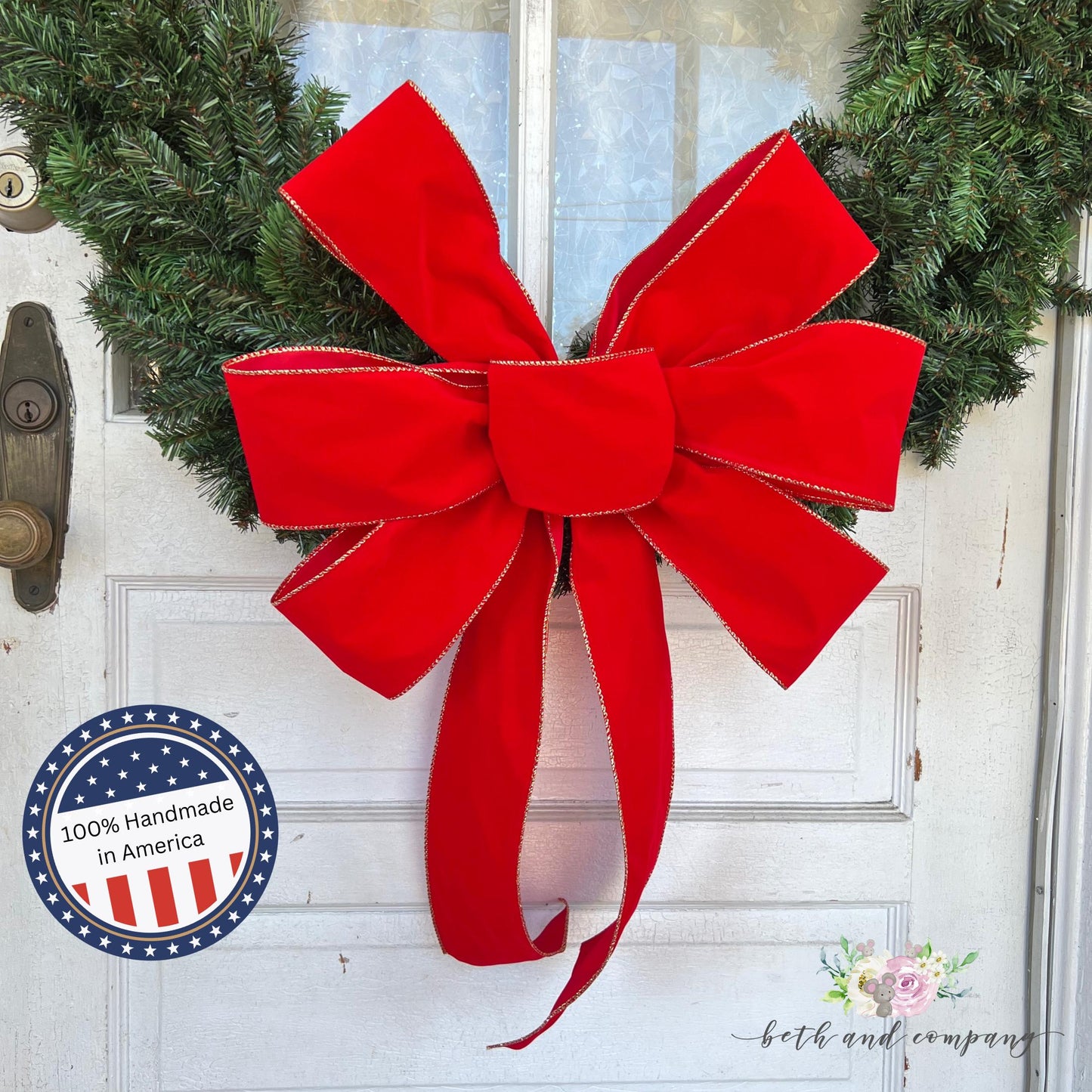 Oversized Tree Topper Bow - Red Velvet Bow Perfect for Slim Trees Outside Christmas Bows
