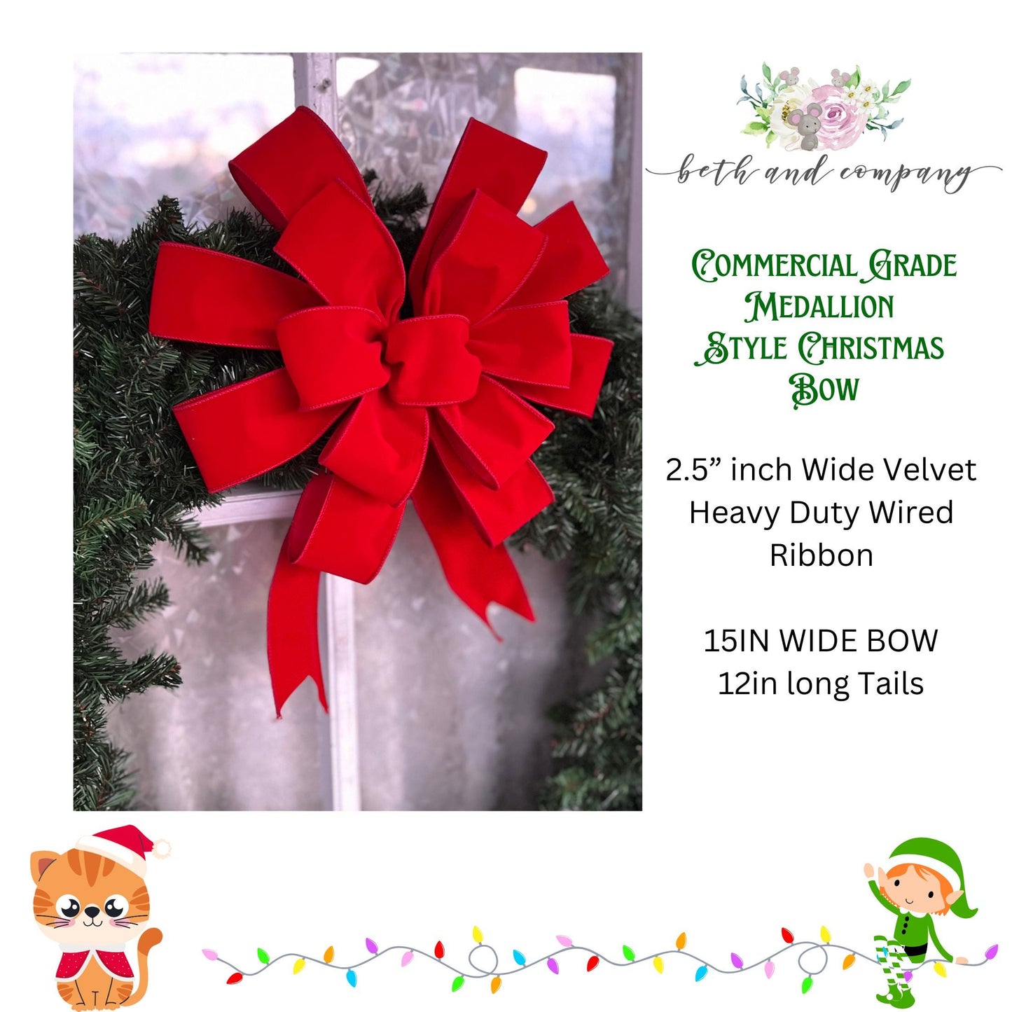 Large Christmas Bow 15 Inch Red Velvet Outdoor Bow for 36 to 60 Inch Red Christmas Wreath Bow Giant Wreath Bows