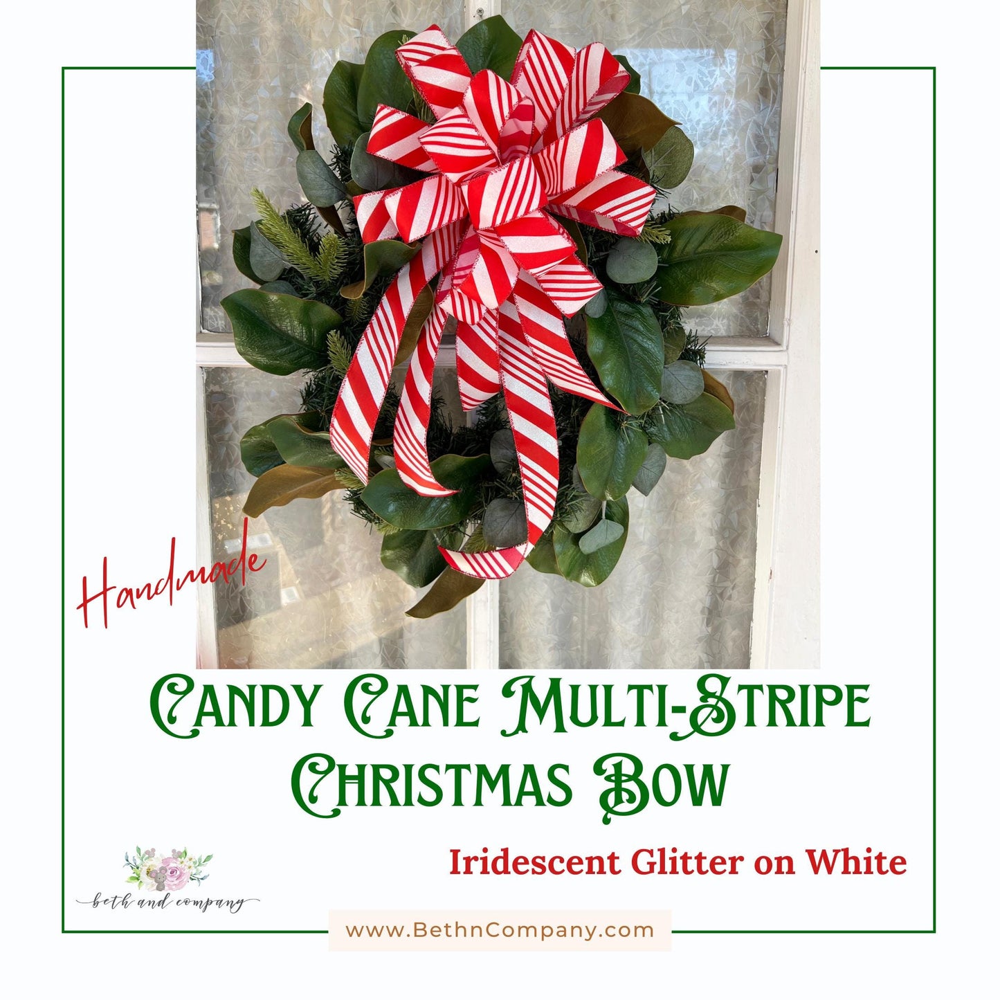 Christmas Bow Candy Cane Stripe Christmas Wreath Bow Christmas wreath bow for front door Christmas Wreath Lantern Bow