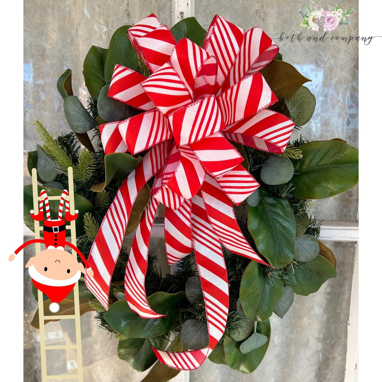 Christmas Bow Candy Cane Stripe Christmas Wreath Bow Christmas wreath bow for front door Christmas Wreath Lantern Bow