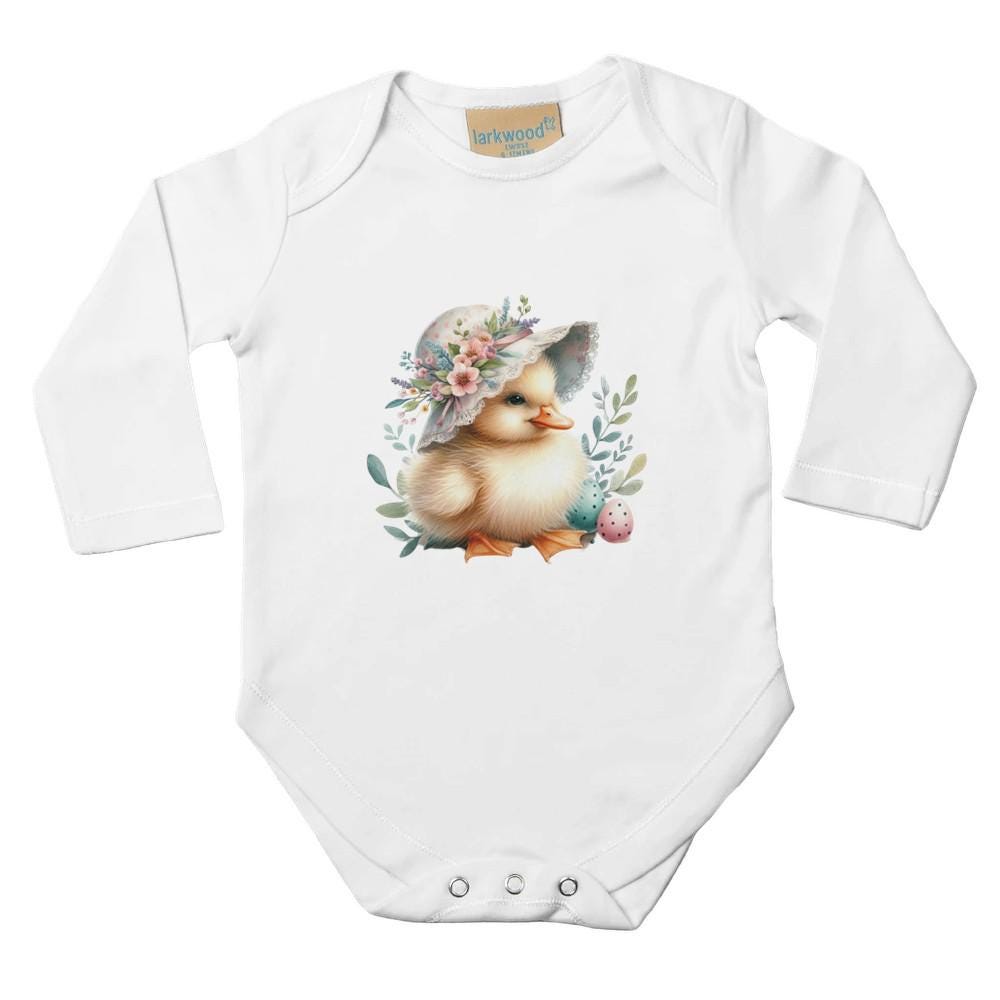 Baby Long Sleeve Easter Onesie White Easter Suit Duckling Design Easter Bodysuit for Infants