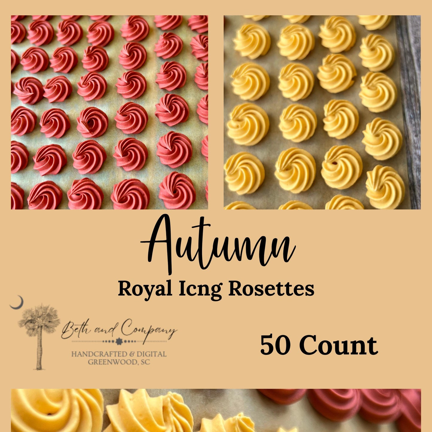 Royal Icing Rosettes ā Autumn Colors | Fall Cake & Cookie Decorations | Handmade Edible Flowers | Ready to Ship