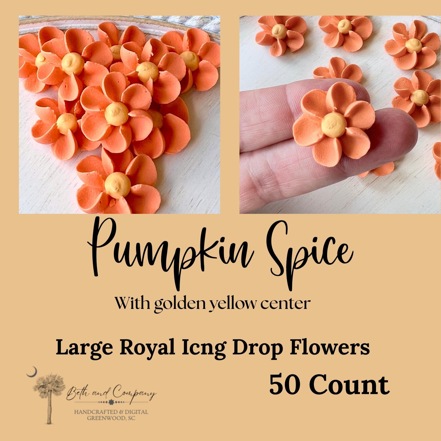 Large Royal Icing Flowers - Autumn Colors | Pumpkin Spice | Edible Handmade Flowers Cake and Cookie Decorations Resdy to Ship