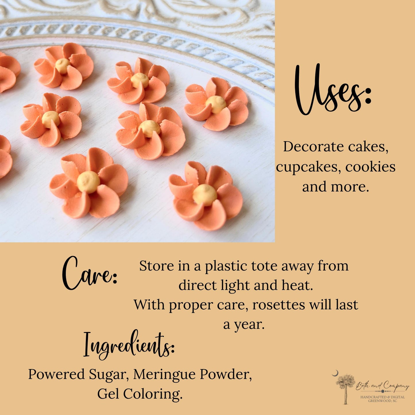 Large Royal Icing Flowers - Autumn Colors | Pumpkin Spice | Edible Handmade Flowers Cake and Cookie Decorations Resdy to Ship