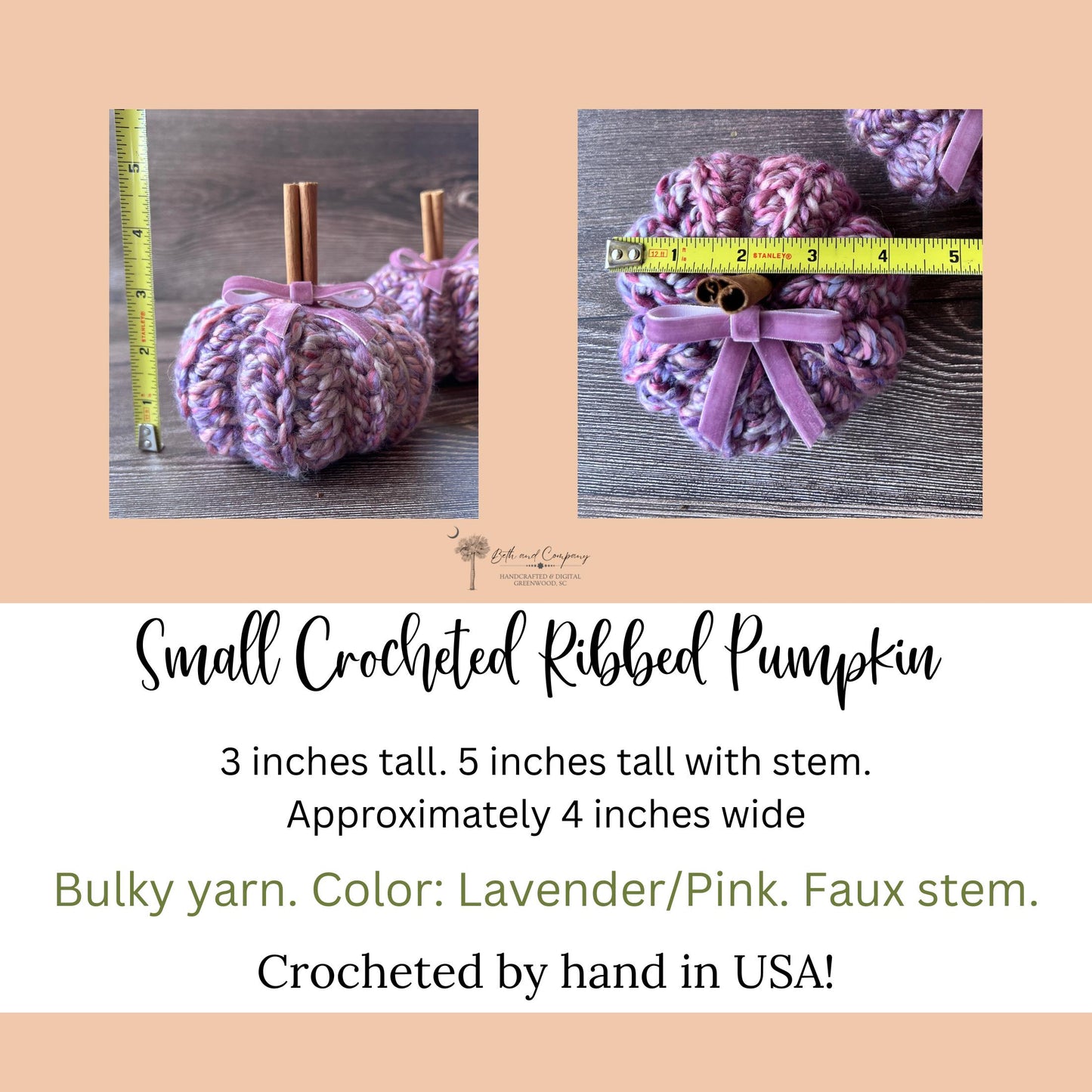 Handmade Small Lavender Pink Crochet Pumpkin – Fall Decor, Neutral Farmhouse Style, Tiered Tray Accent, Autumn Table Centerpiece